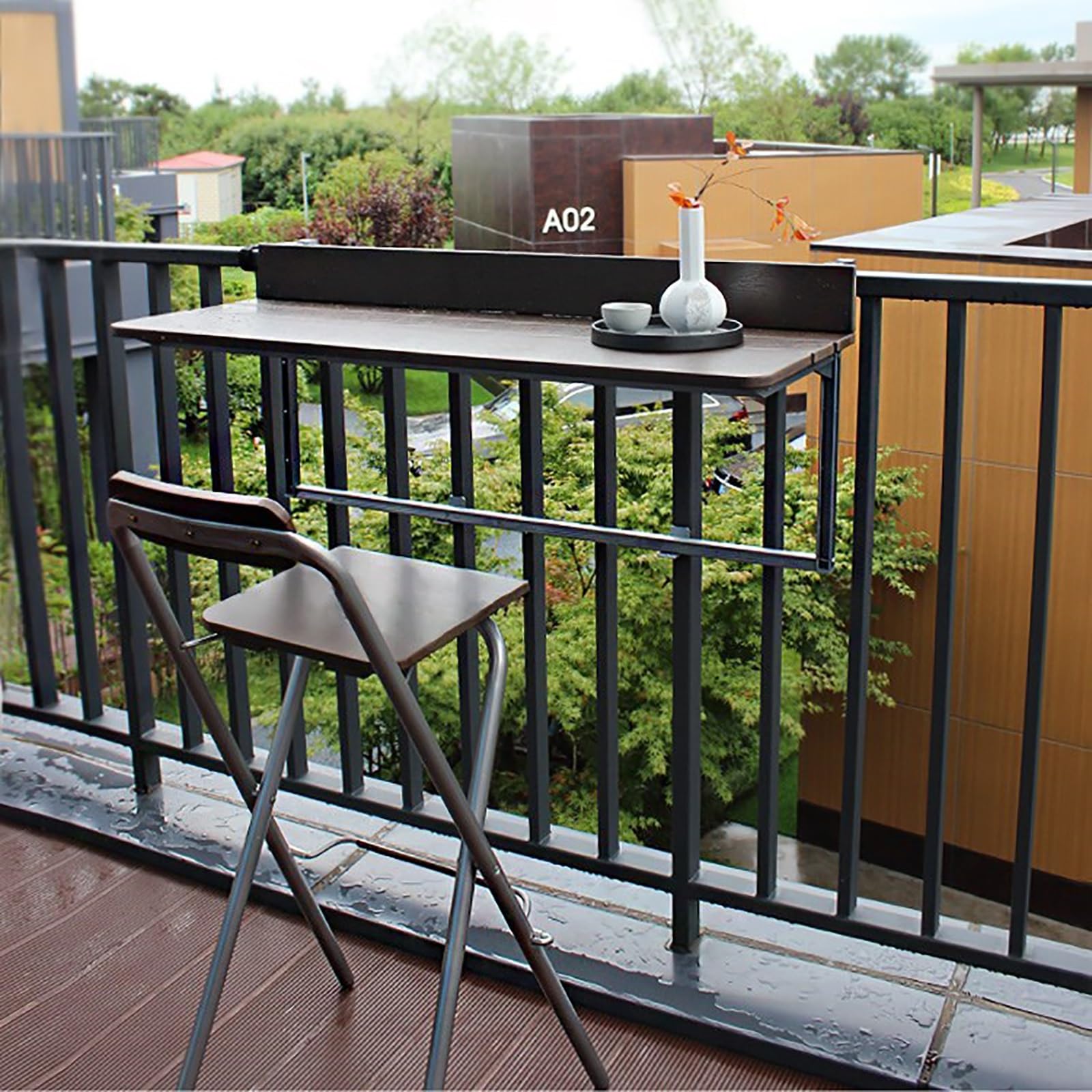 Table de balustrade de balcon pliable pour des déjeuners au soleil