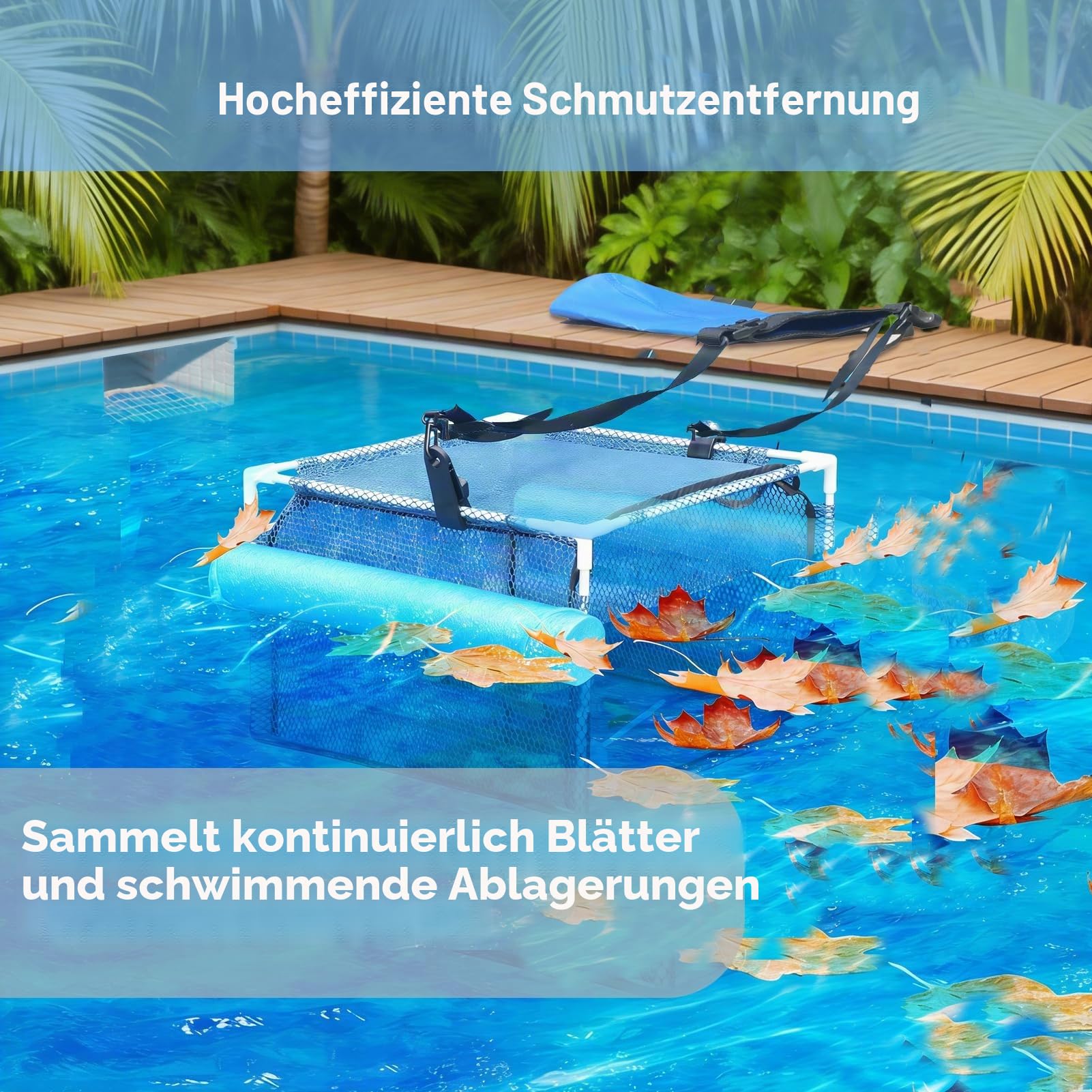 Schwimmbad-Schmutzfilter, Schwimmender Skimmer, Stabiler Pool-Laubkescher, Oberflächen-Schmutzfänger, Ganzjahrespool-Laubfänger, Blau