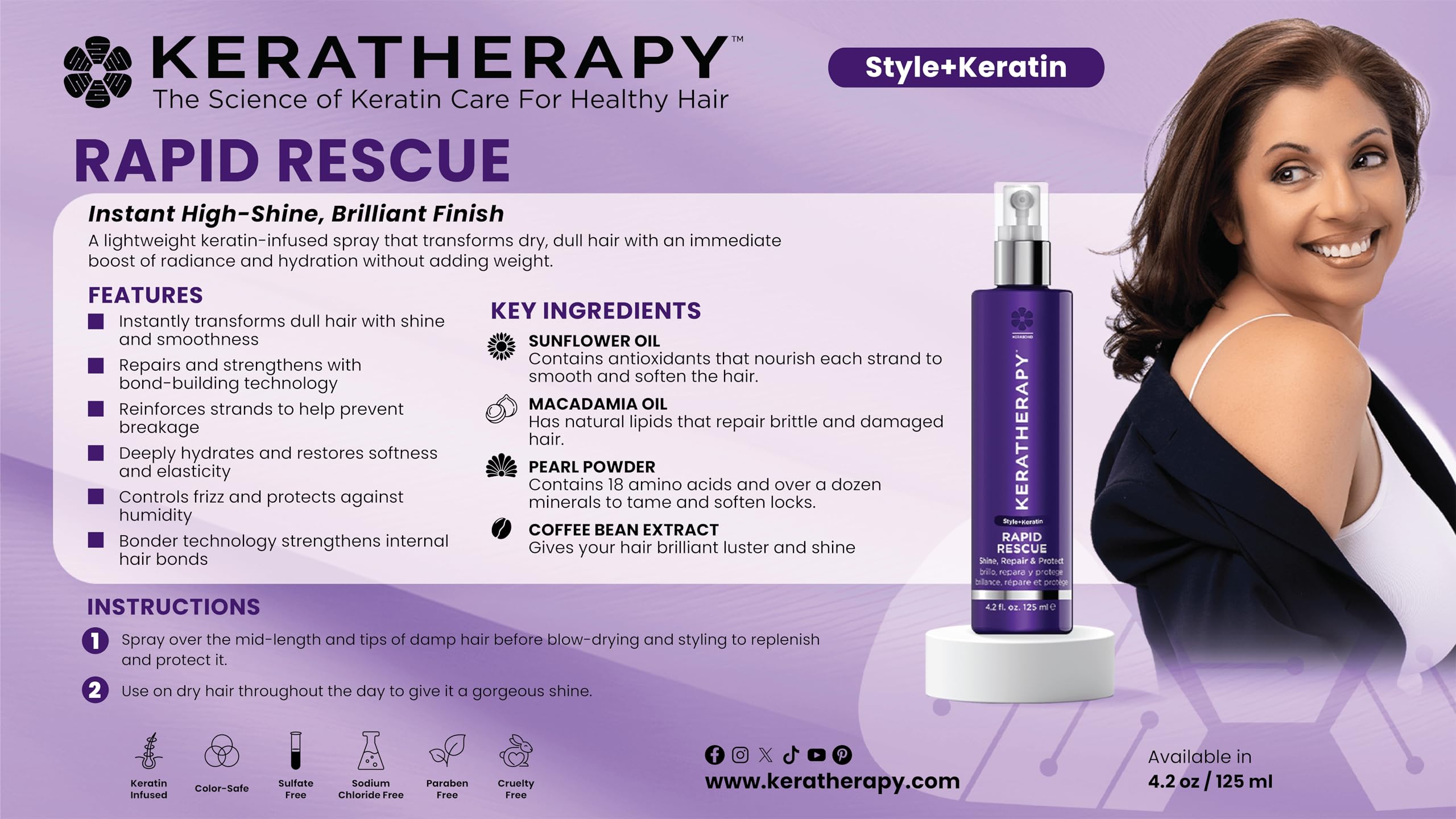 KERATHERAPY Rapid Rescue Keratin Shine & Thermal Protection Spray, 4.2 fl oz