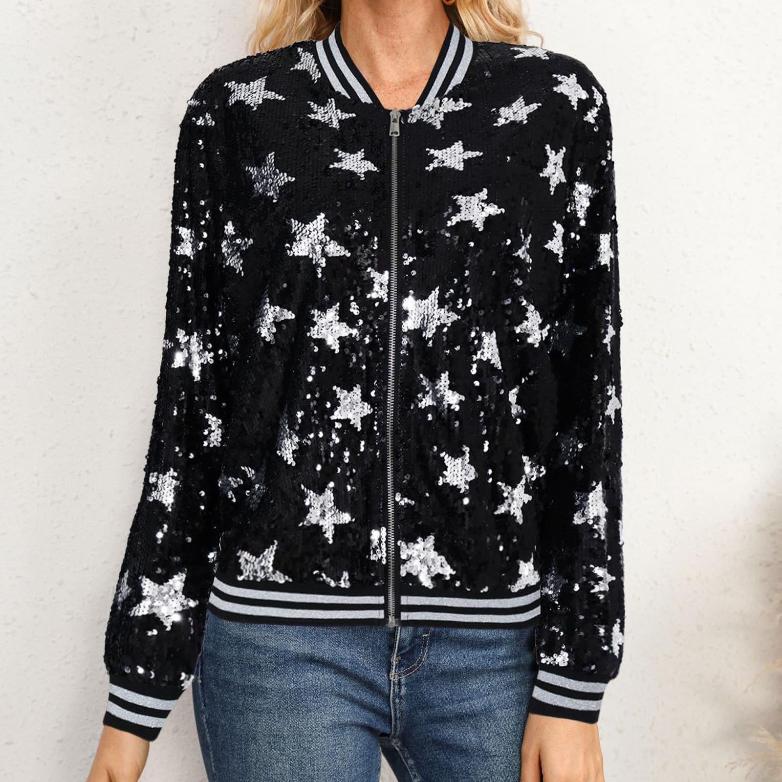 Robe à paillettes pour femme - Blouson bomber à manches longues - Veste de fête d'affaires décontractée - Cardigan court brillant - Blazer à paillettes brillant - Rave Party Outwear - Veste
