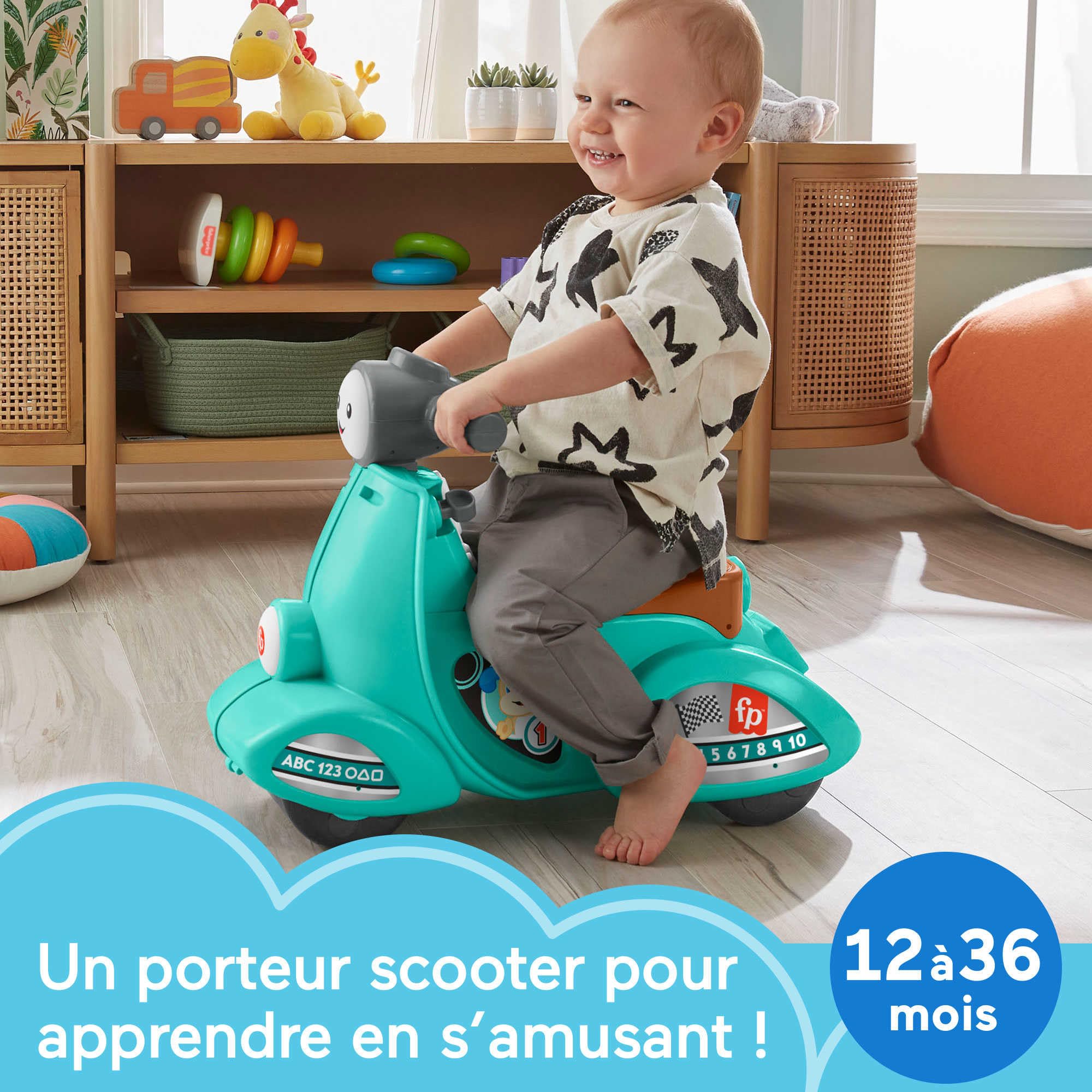 Fisher-Price Scooter Rire et Éveil, Multilingue | Anglais, Français, Espagnol, Allemand, Italien, Néerlandais, contenu Smart Stages, enfants dès 1 an, HMV76