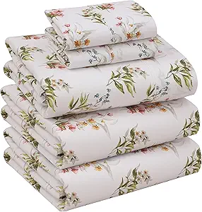 RUVANTI 100% Cotton Split King Sheets Sets for Adjustable Bed, 5 PCs, Soft & Breathable Percale Weave Bedding, Deep Pocket 16", Hotel Standard, Crisp Cool Feel & Durable, Floral Sheet, Floral Bliss