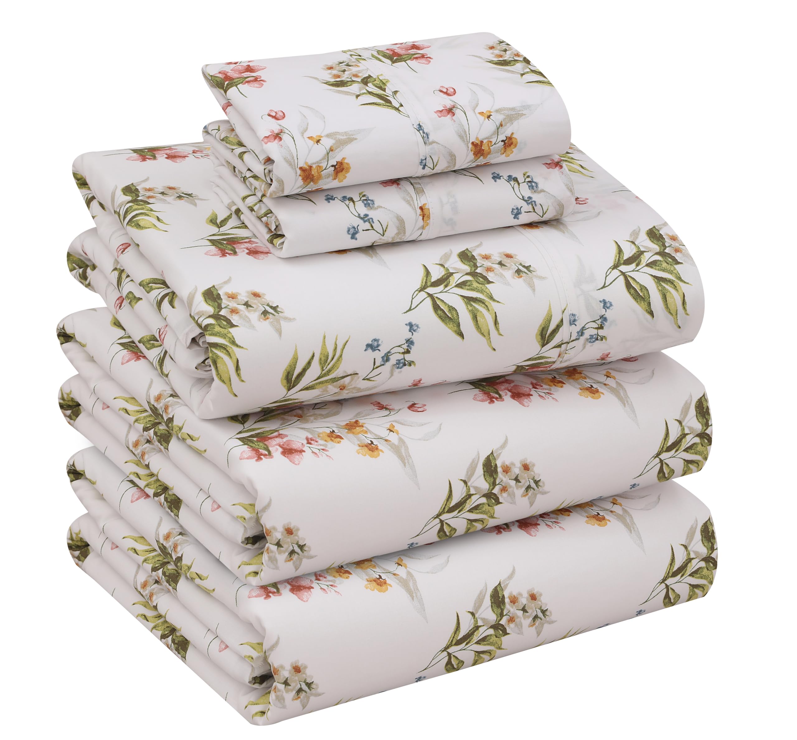 RUVANTI 100% Cotton Sheets – Split King Size Percale Bedding, Cooling & Breathable Floral Design, Durable with a Crisp, Soft & Comfortable Feel, 16"