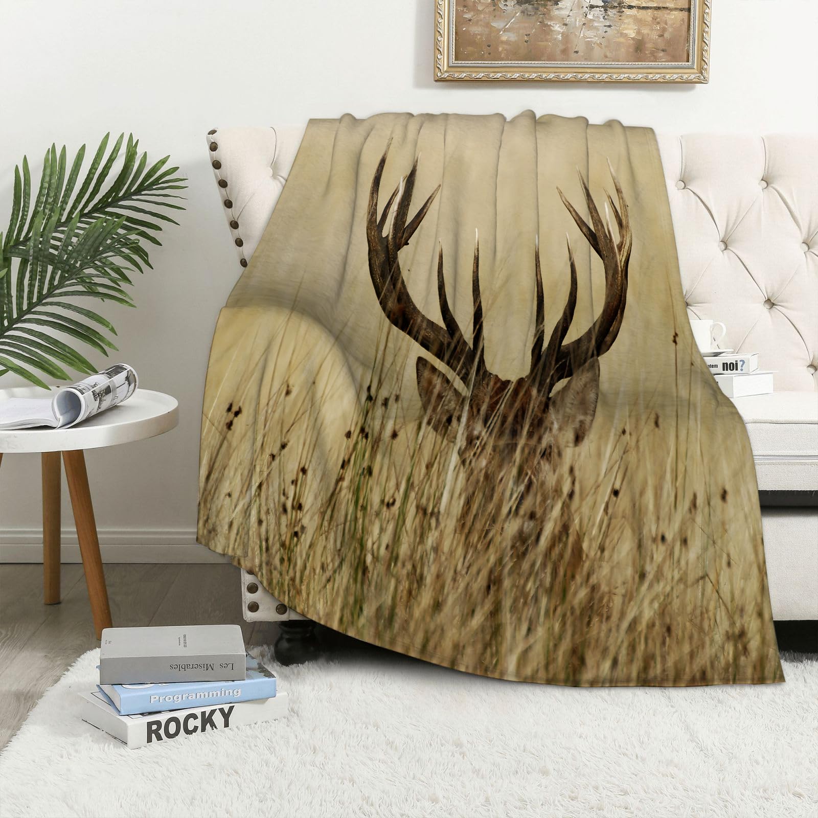 MAAPCHP Flannel Fleece Blanket Throws for Sofa Fluffy Blanket Bed Throw for Bedroom Whitetail deer fawn in the wilderness stag in rural hunting theme of ca Blanket for Bed, Couch,Car 50x60in