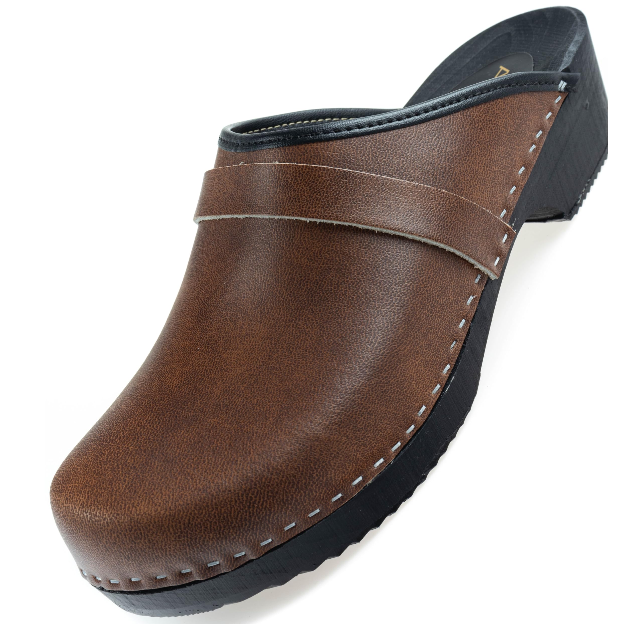 APREGGIO Sabots Homme en Bois et Cuir – Chaussures Confortables pour Jardin – Mules Homme Pratiques- 40/46 EU