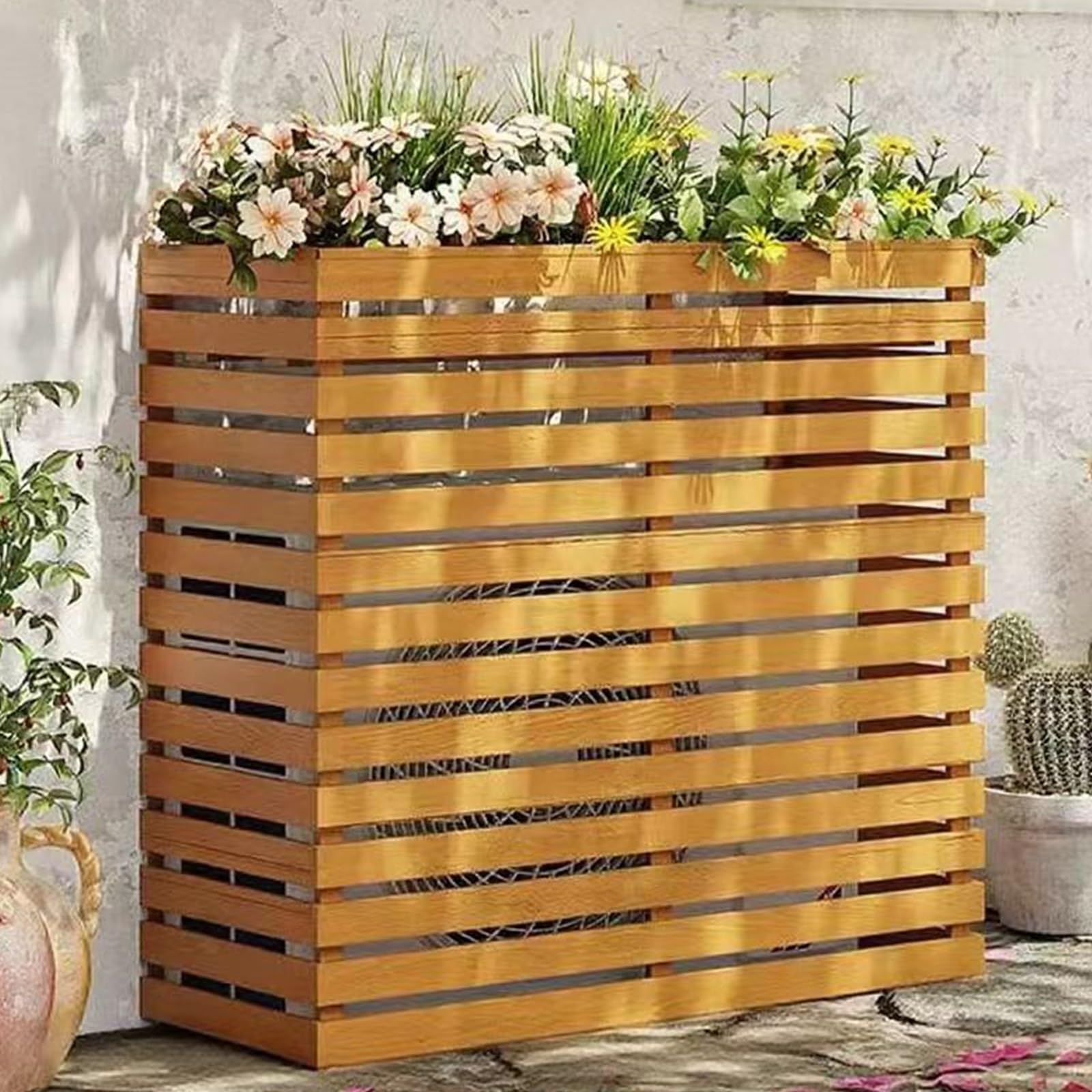 QYMYOZ Outdoor Air Conditioner Cover, Wooden AC Unit Protector, Heat Pump Shield, Trash Can Fence, Weatherproof (Yellow, 85x35x80cm/33x14x31in)
