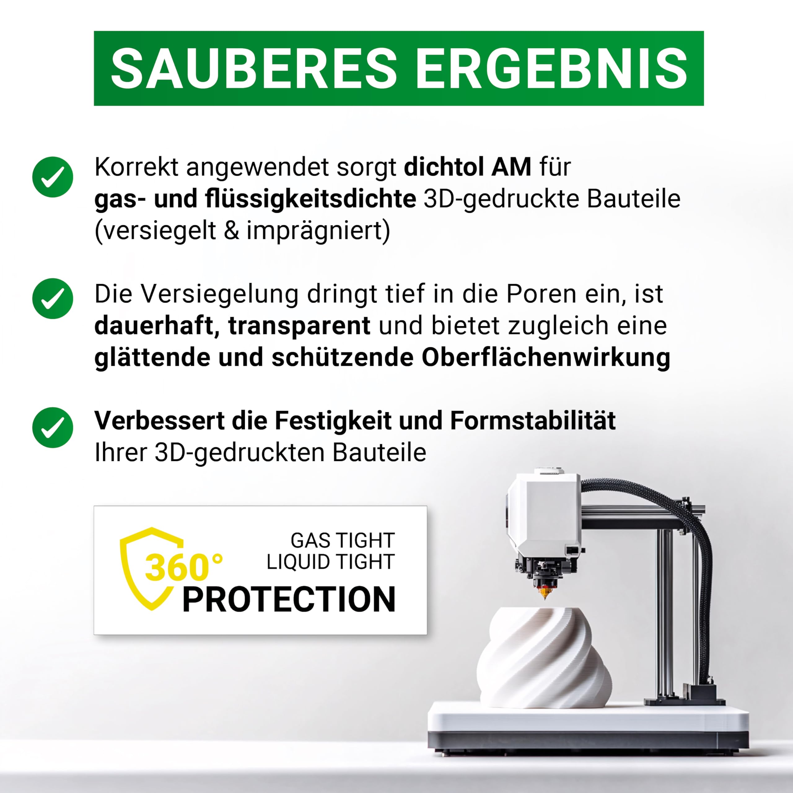 DIAMANT dichtol AM – Versiegelung für 3D-Druckteile, 1L | Transparent, macht poröse 3D-Druckteile dauerhaft wasserdicht und gasdicht. Für feine Poren.