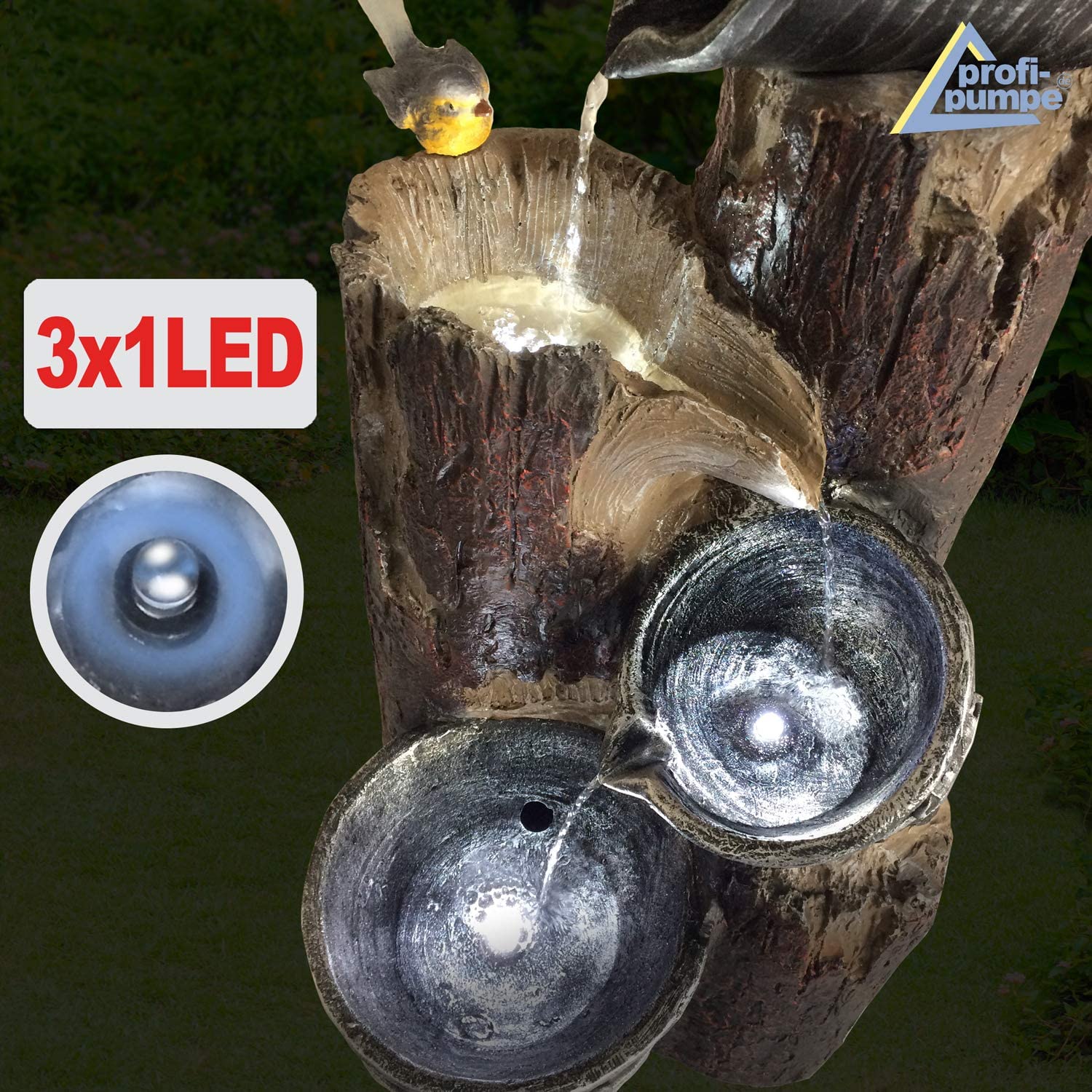 Fontaine Cascade de Jardin Solaire Autonome avec Batterie Li-ION et Lumière LED Pretty Bird 76 cm