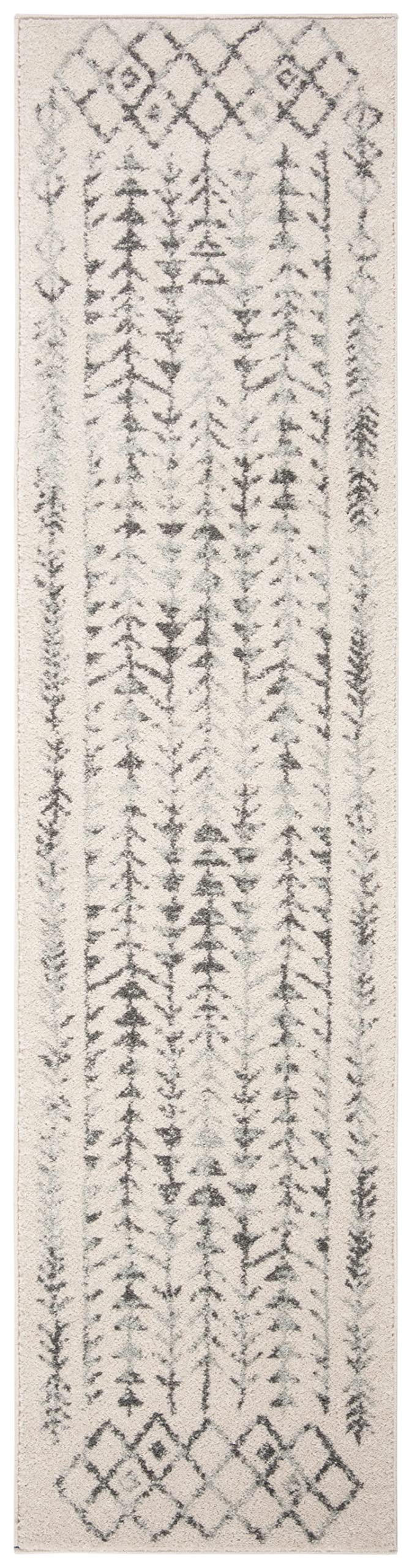 SAFAVIEH Tulum Collection Runner Rug - 2' x 11', Ivory & Grey, Moroccan Boho Distressed Design, Non-Shedding & Easy Care, Ideal for High Traffic Areas in Living Room, Bedroom (TUL262A)