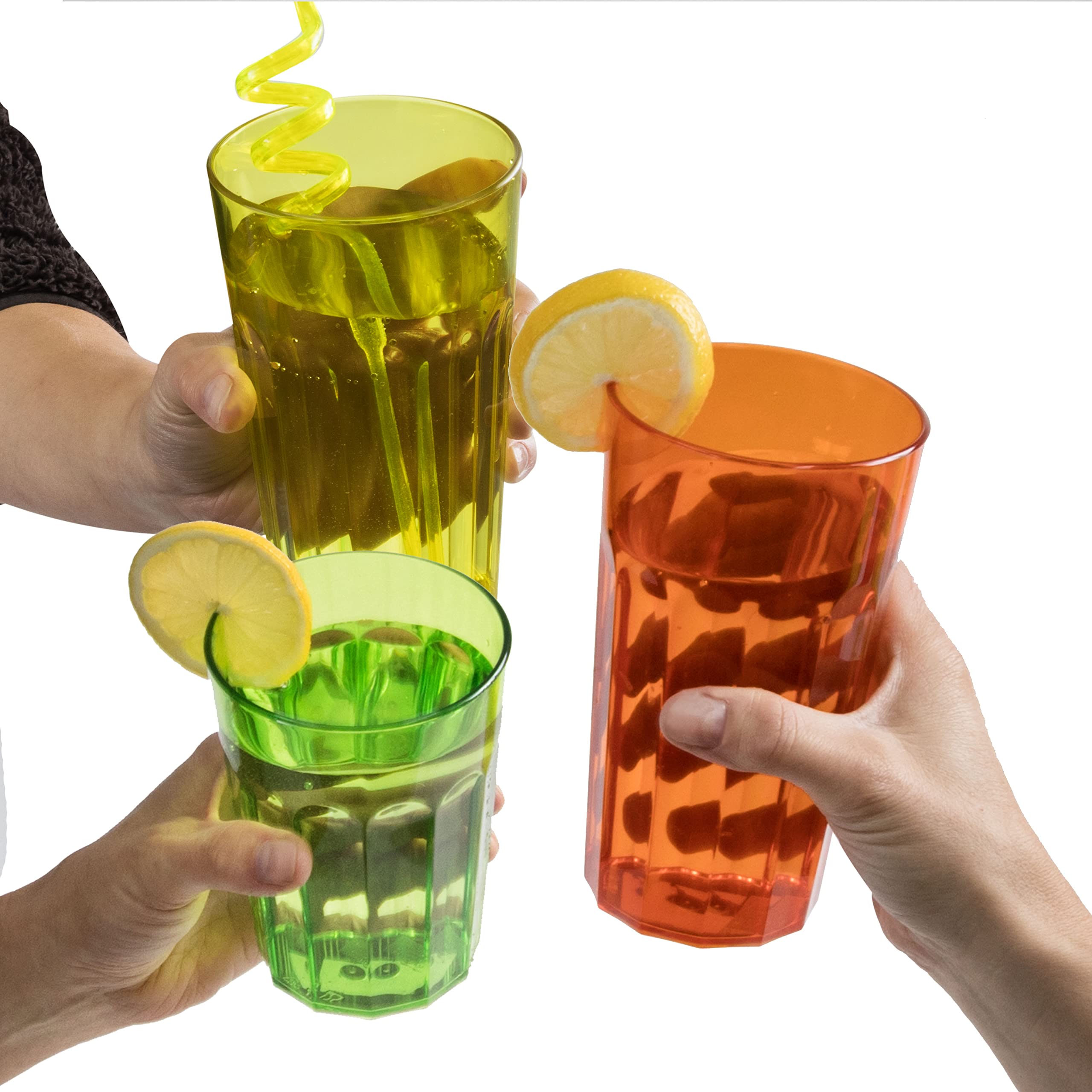 12 Stück Acryl Trinkglas BUNT GRÜN BLAU GELB für 6 450 630ml Set Kunststoff