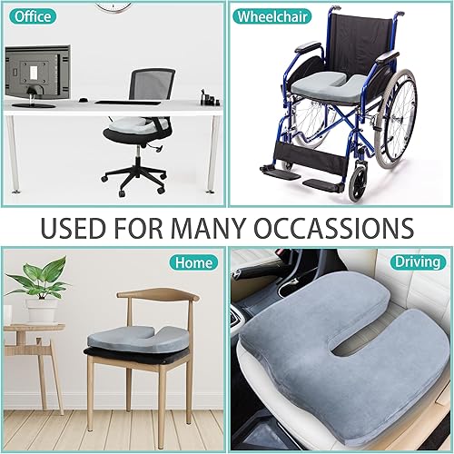Miniatura 6 de Cojín de alivio del dolor de ciática para sillas de oficina, corte en U extendido de 10 pulgadas, coxis, cojín de espuma viscoelástica para silla de