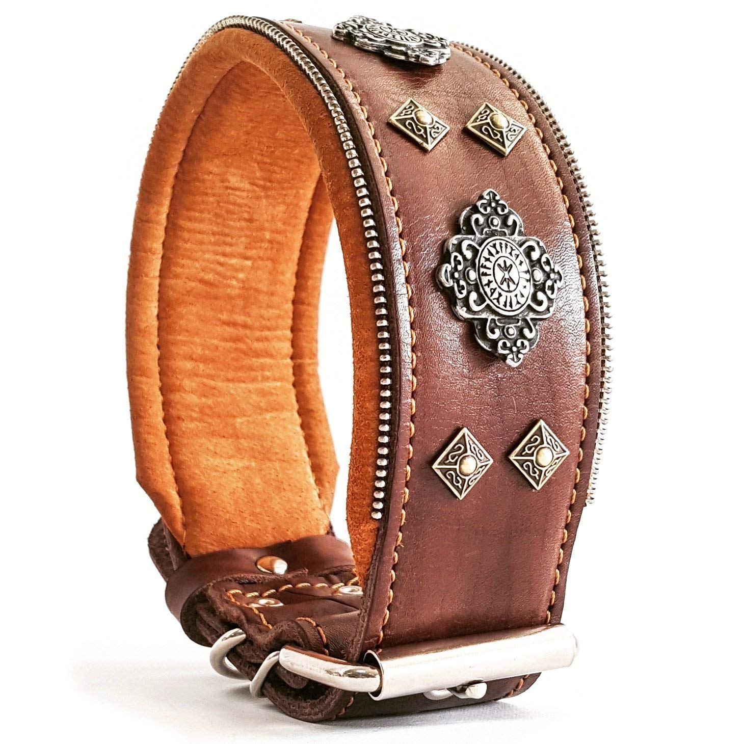 Bestia™ Aztec Echtleder Hundehalsband für große Hunde. 100% Leder. Weich gepolstert. 6,3 cm breit. Einzigartiges Design und Qualität!