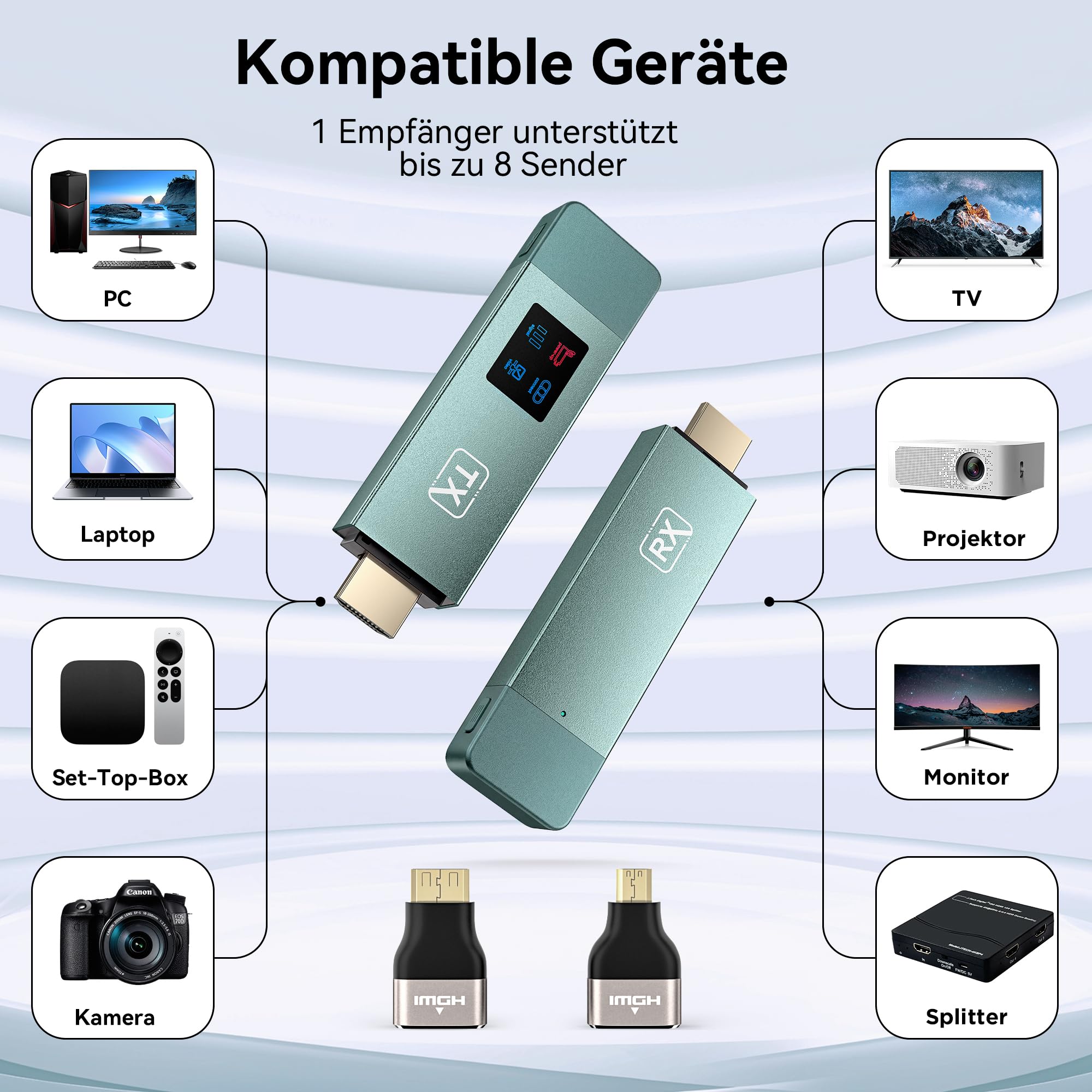 HDMI Wireless Transmitter and Receiver, 98 FT/30M Stabile Verbindung, 2,4G/5G tragbarer Wireless HDMI mit LED-Bildschirm, Plug & Play für Streaming Video Audio File von, Laptop, PC zu HDTV (Grün)