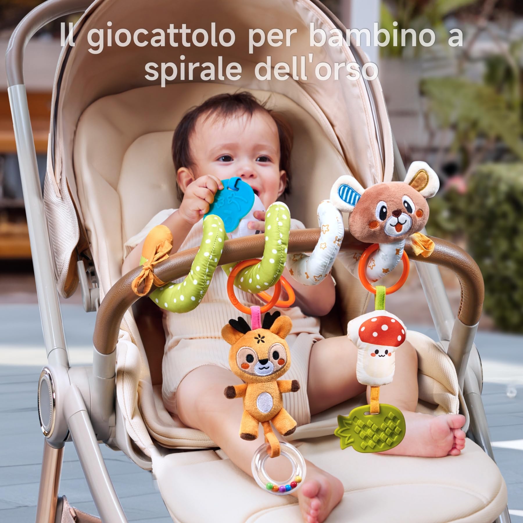 TUMAMA Giochi Spirale Passeggino Neonati - giocattolo per carrozzina per afferrare e giocare - giocattolo per lettino, box, marsupio, seggiolino auto - giocattoli sonoro motorizzato per bambini di età