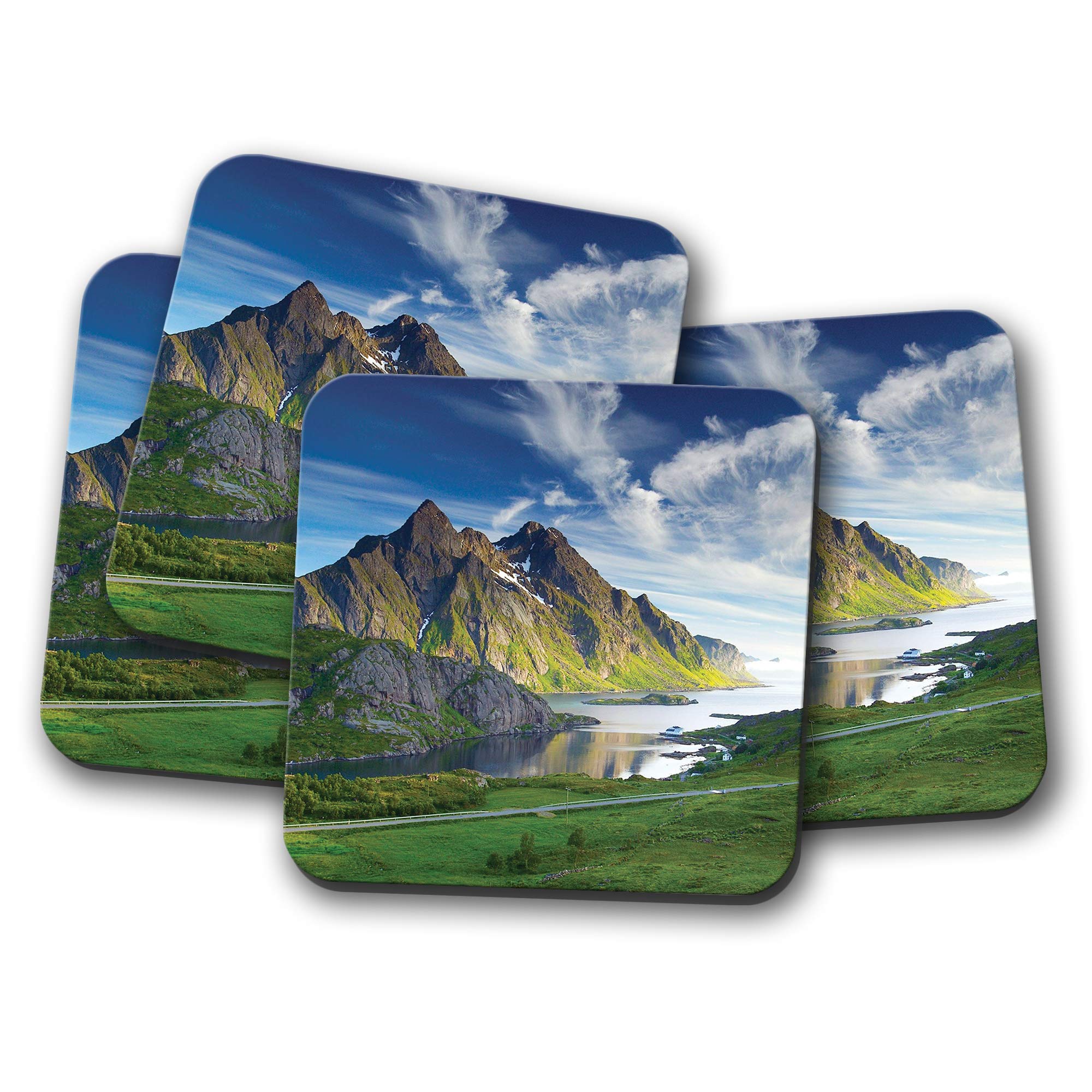 4 Set - Beautiful Norway Landscape Coaster - Mountain Fjord Travel #13013