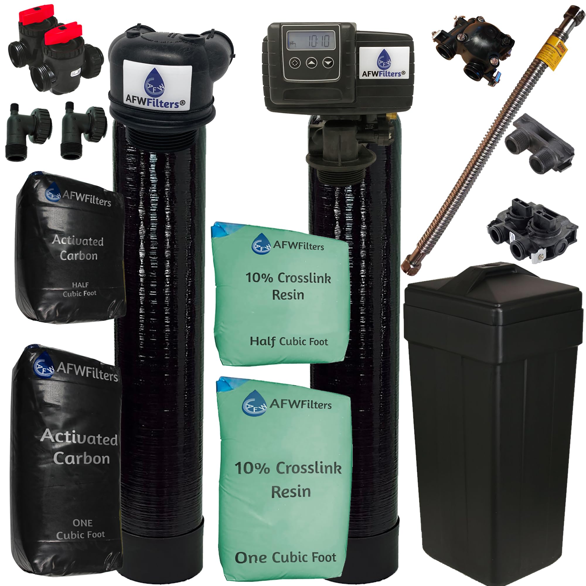 FLEX LINE ADAPTER INCLUDED-AFWFilters Built Fleck 5600SXT 48,000 Grain Water Softener with Upflow Carbon Filter (10% Resin with Carbon)