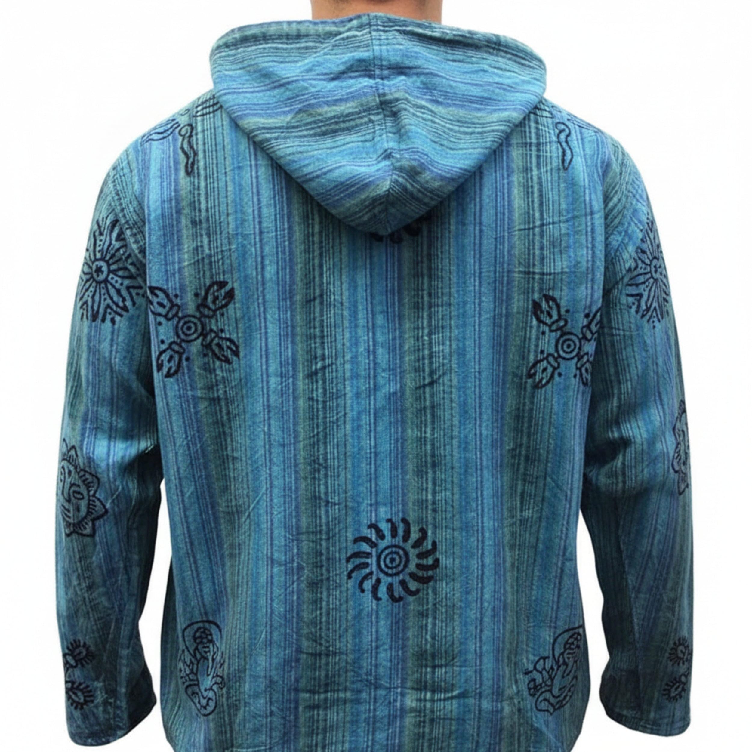 Shopoholic Fashion Felpa con Cappuccio da Uomo a Righe slavate, a Maniche Lunghe, Hippy, Leggera