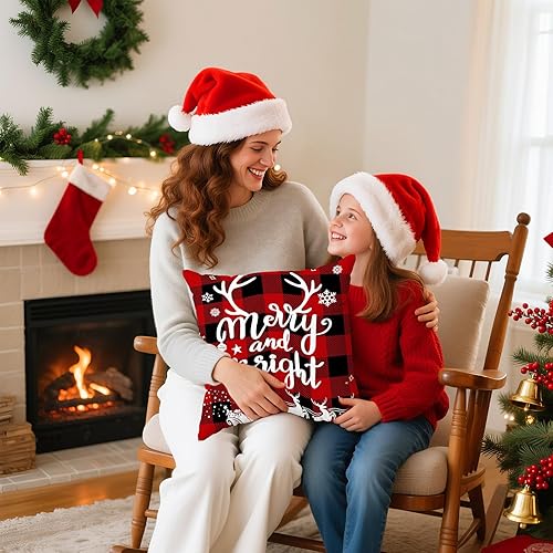 Miniatura 9 de Brightown Juego de 4 fundas de almohada rojas de Navidad de 18 x 18 pulgadas, decoración de Navidad, decoración de vacaciones de invierno, funda de