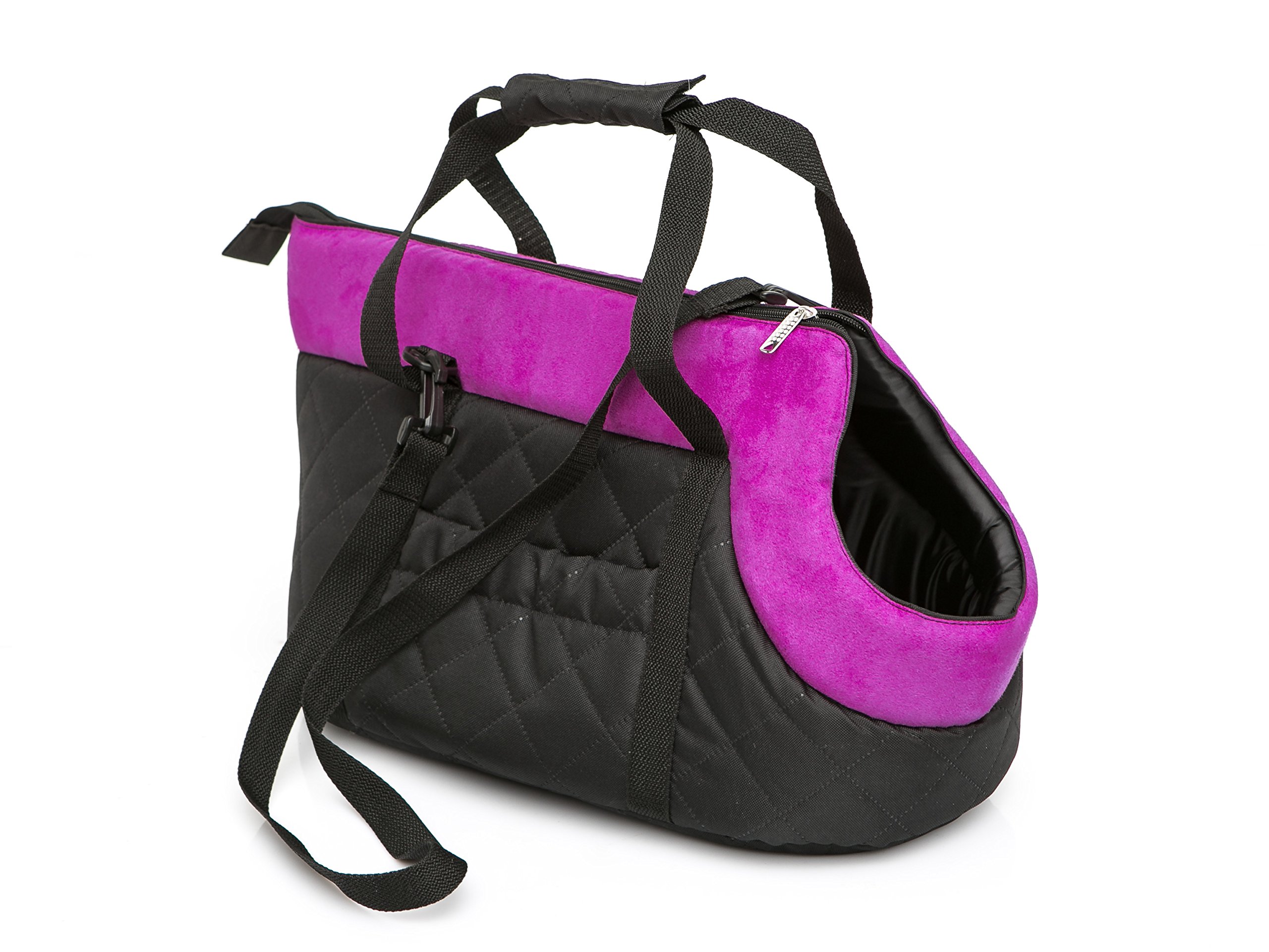 Bolsa de transporte, para perros, gatos, dos maneras de transportar, seguridad de mascotas, saco, saco para perros, R2: 30 x 50 cm, negro con bufanda morada