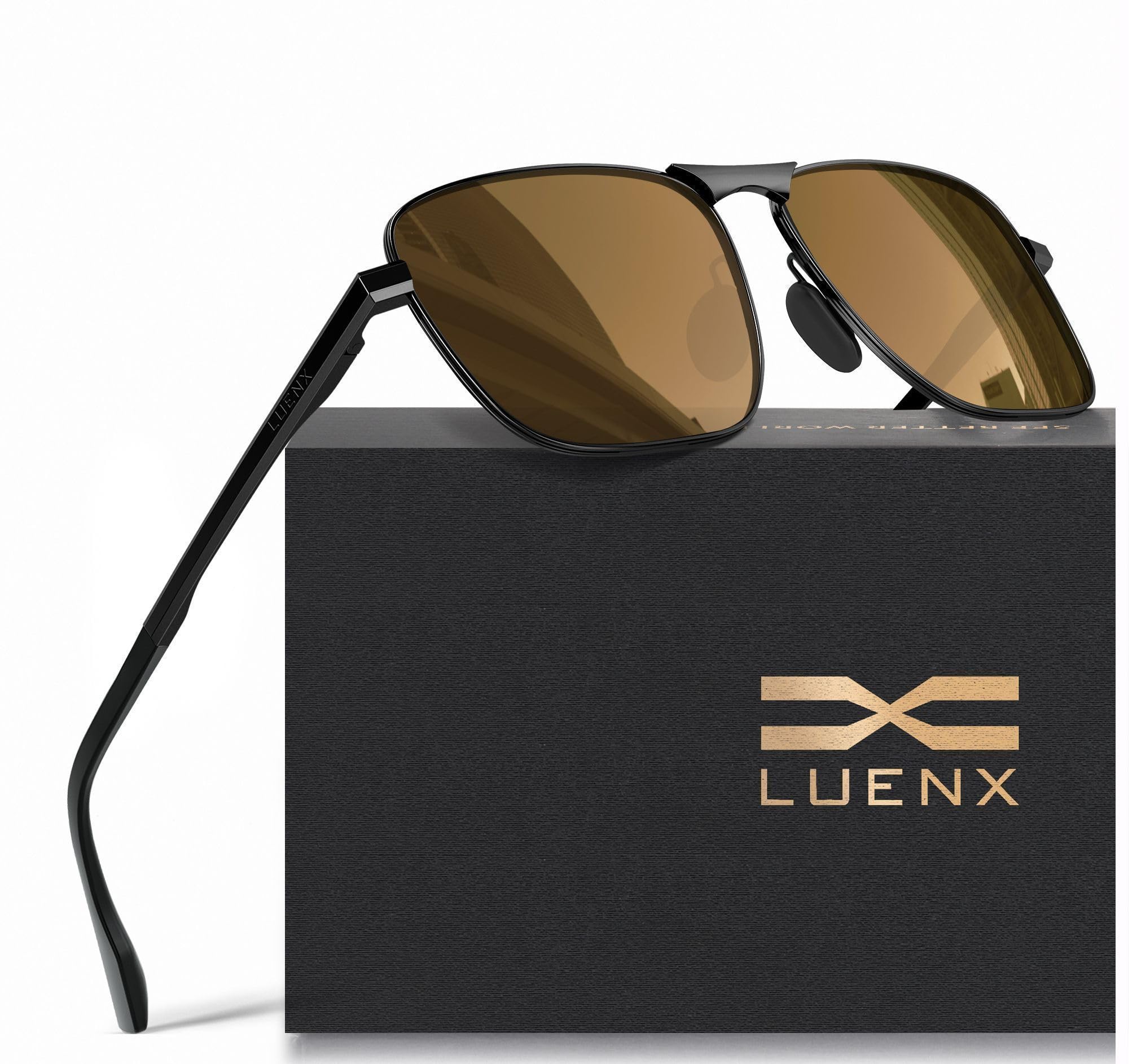 LUENX Rectangular Polarized Aviator Sunglasses for Men Retro Pilot Shades Driving UV400 Protection
