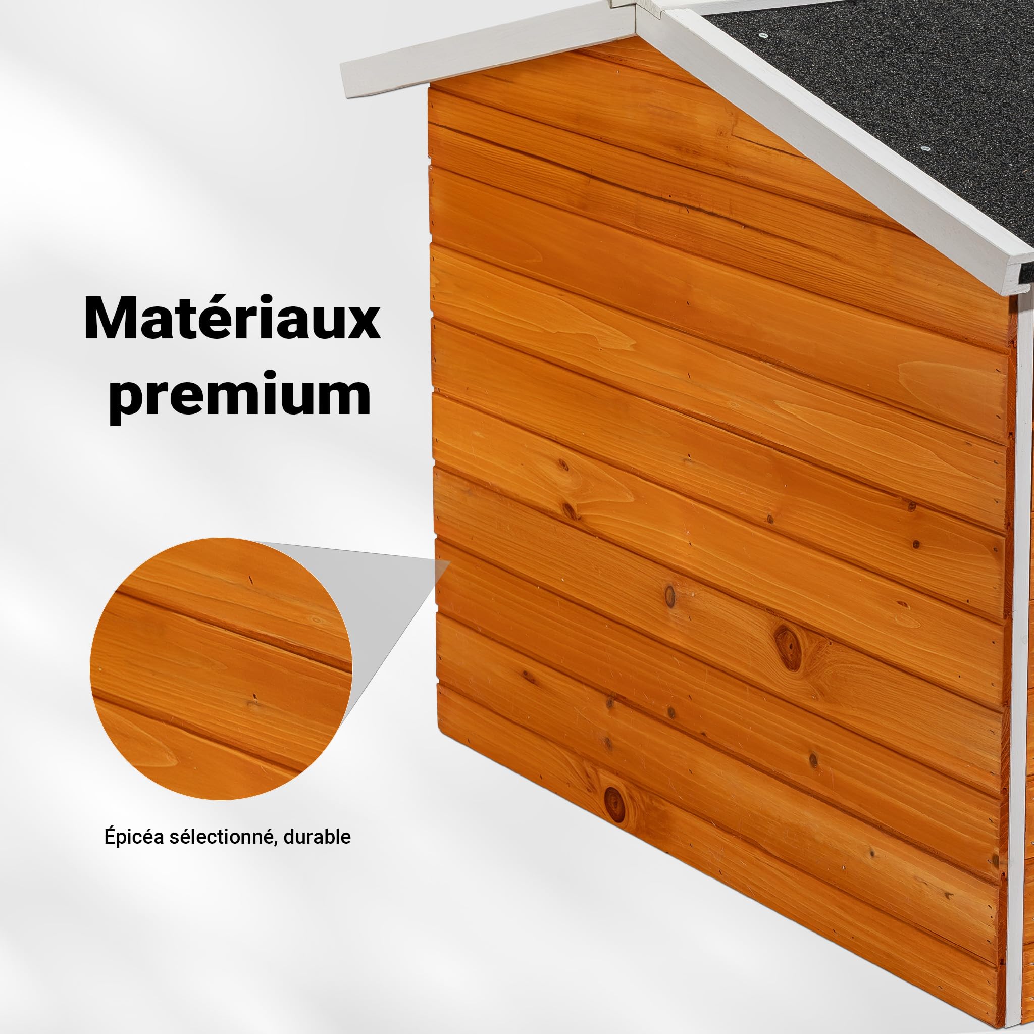 Wiltec Garage de Robot Tondeuse – 870 x 800 x 700 mm – Couleur Orange Noir – en Bois et avec Toit incliné – Abri Carport de Jardinage Tonte de Gazon