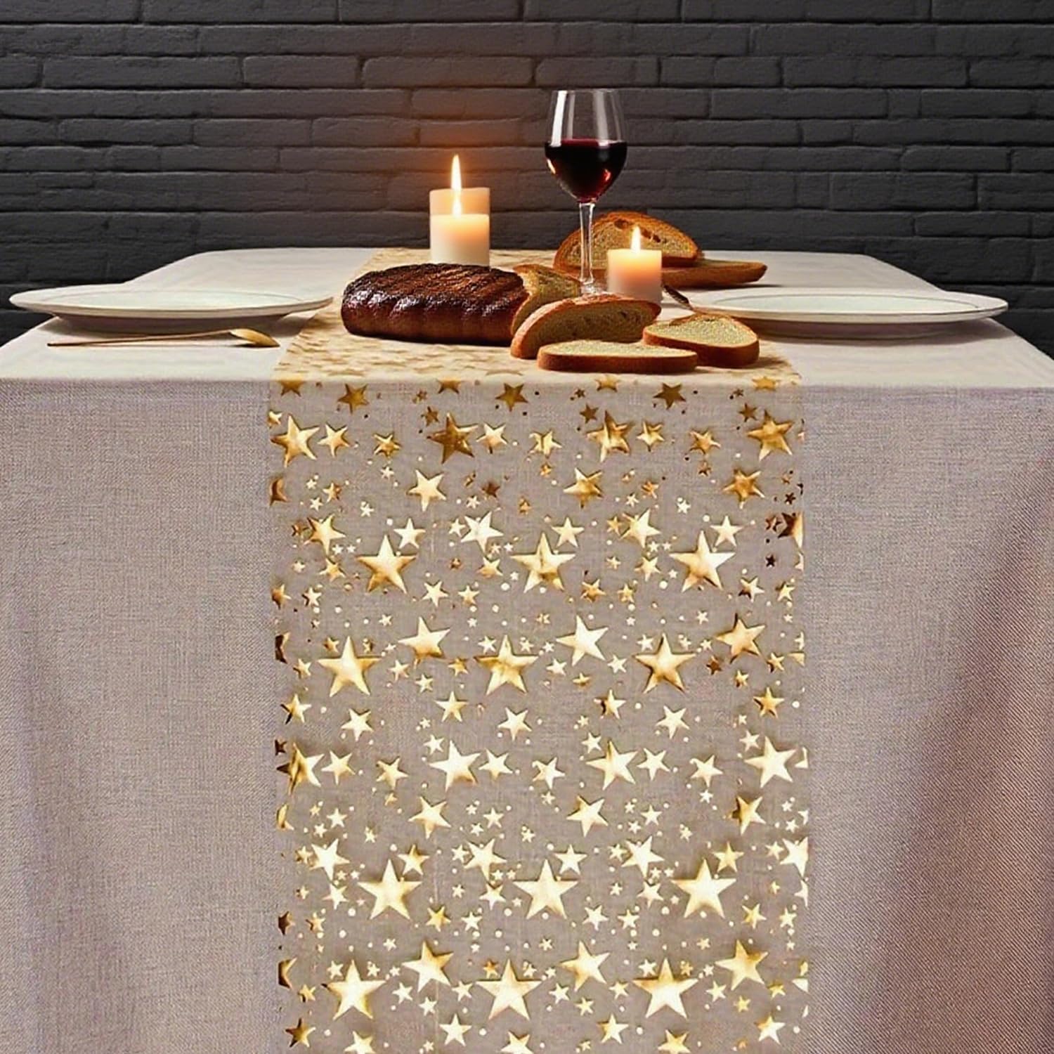 Gold Table Runner, Glitter Mesh With Gold Star, Elegant Sparkle Table Runners for Weddings, Parties, Banquets, Luxury Table Decorations for Event Party, Christmas, Thanksgiving