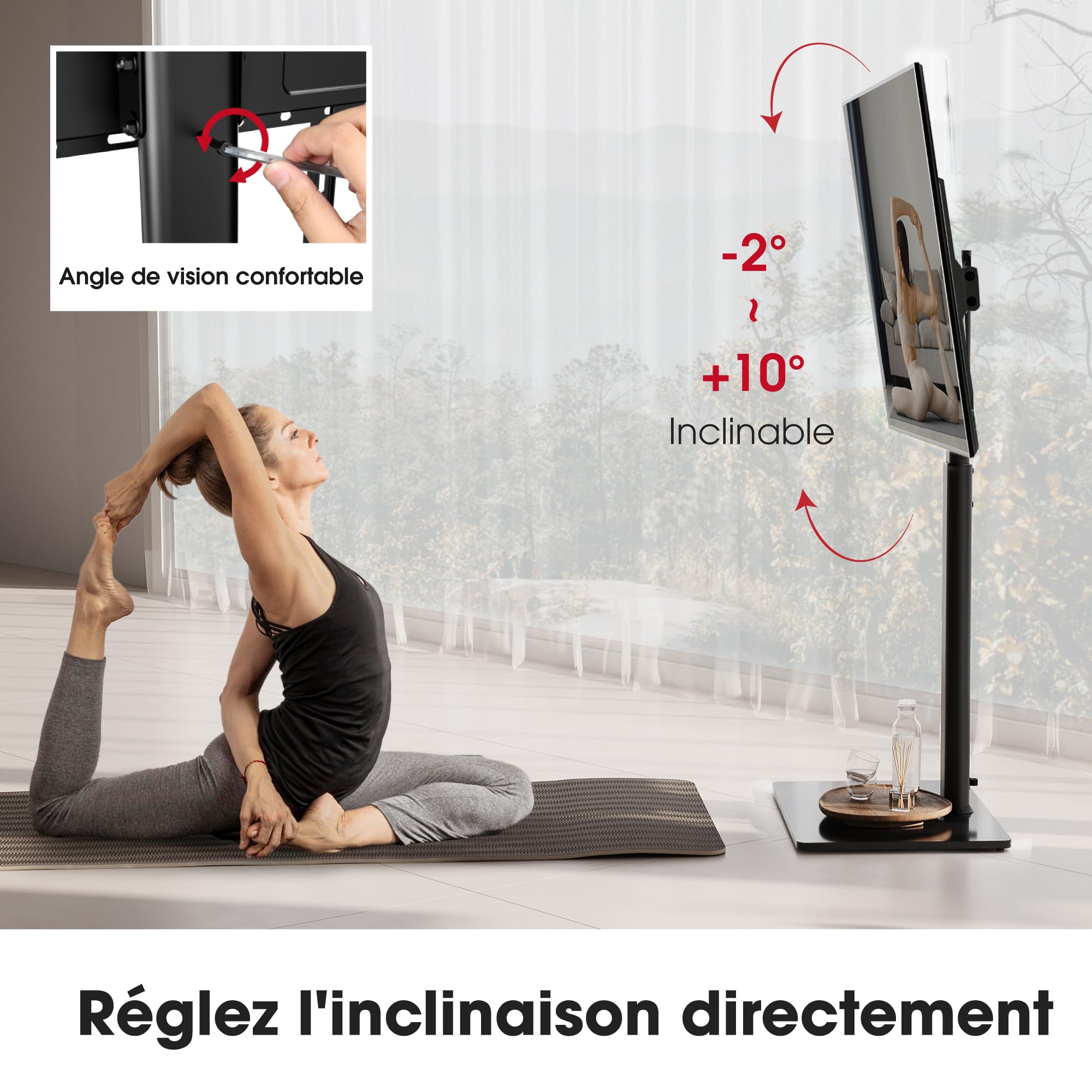AOKCOS Support TV sur Pied Plus Haut 1,6m pour 43-85 Pouces,Pied pour TV Pivotant 50° Inclinable 12° Hauteur Réglable Max VESA 600x400mm Max Capacité 50 KG (Noir)