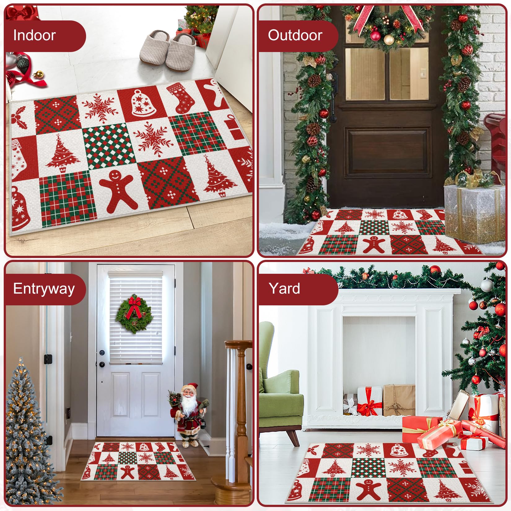 CAROMIO Weihnachts-Küchenmatte, Waschbarer Läuferteppich rutschfeste Küchenteppiche und Matten Dekorative Weihnachtsläufermatten rutschfeste Küchenbodenmatte für Waschtisch, 40 x 60 + 40 x 120 cm