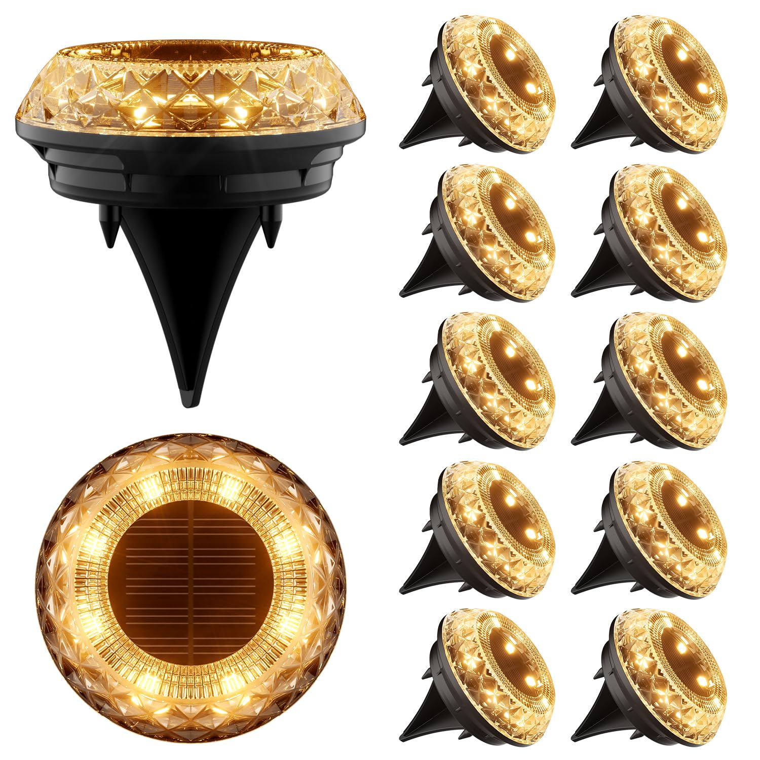 Shuniu Solar Bodenleuchten Aussen, 12 Stück, 8 LEDs, 3000K Warmweiß | IP65 Wasserdicht, Für Garten Weg Rasen Auffahrt Gehweg Patio