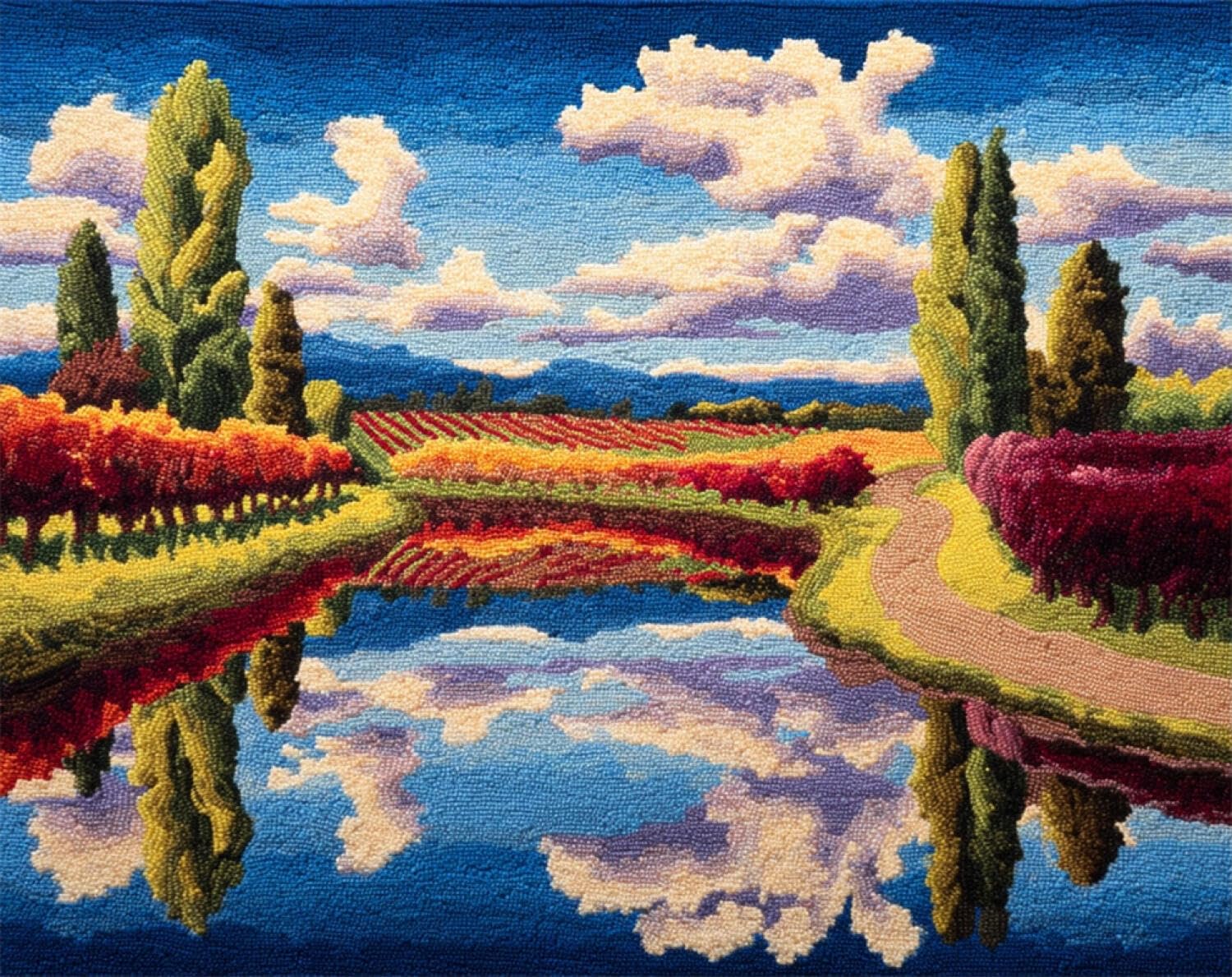 Henypt DIY Latch Hook Rug Kit Flower Fields and Lakes 80x160cm