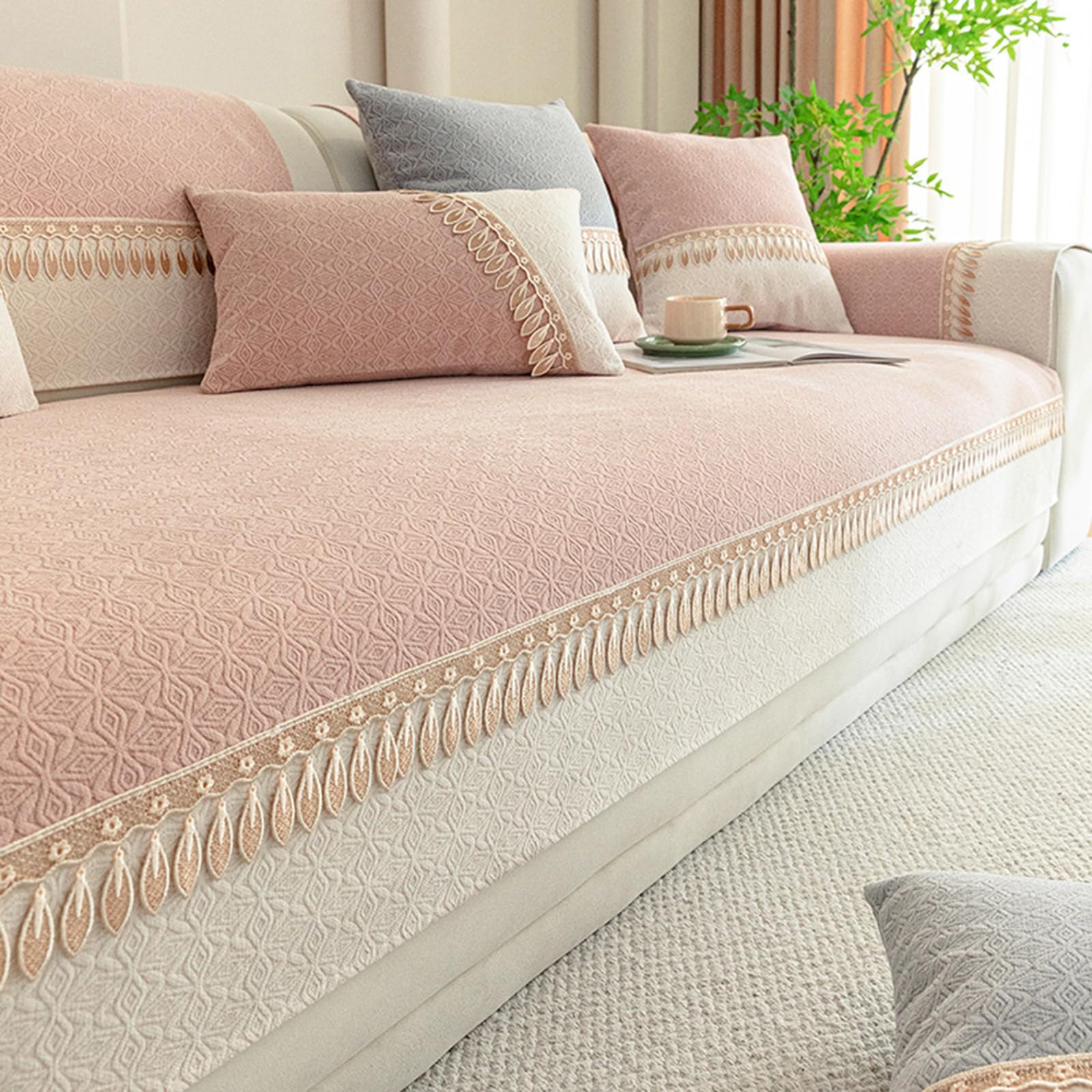 Chenille Multi-Sofaüberwurf, rutschfeste L-förmige Ecksofa-Husse, faltenresistente Couchüberzüge, Loveseat- und Relaxsessel-Schonbezug Pink 110x210cm/43.31x82.68in