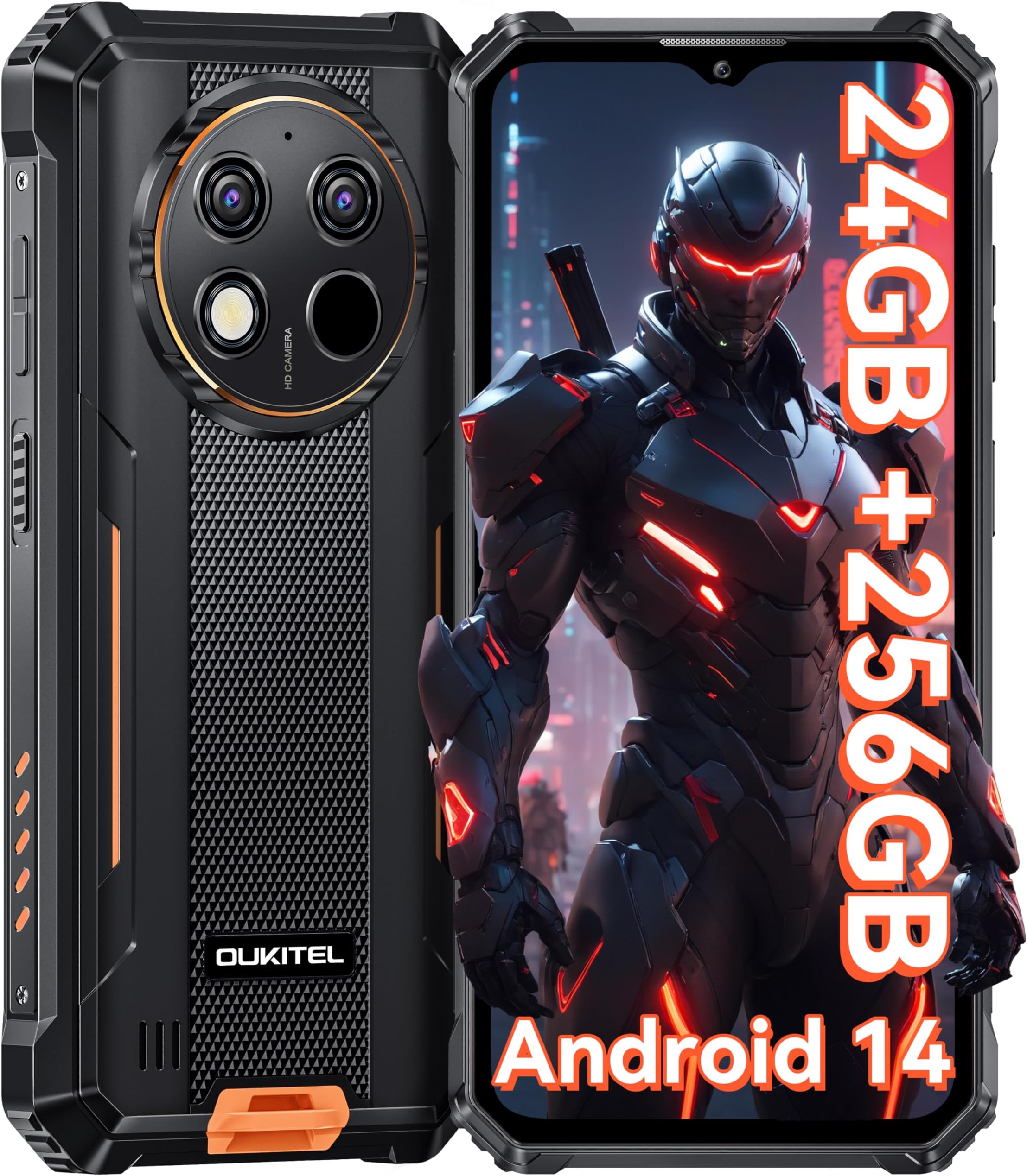 OUKITEL G1 Rugged Smartphone - Android15, 24GB RAM+256GB ROM+1TB,10600mAh Battery,48MP Camera,6.52" Rugge phone,IP68/69K Waterproof 4G Dual Sim-free&Unlocked Mobile Phones,NFC,OTG,GPS,2025 (Orange)