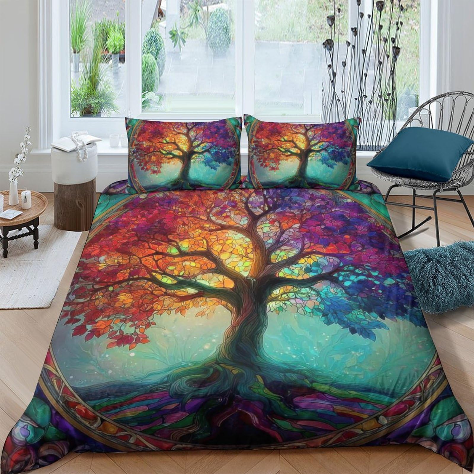 Ctjqhvkz Style-5 3D Printed Colorful Tree Of Life Fitted Sheet Microfiber Soft Roots Bed Cover For Bedroom Guest Room Decor Single（135X200cm）