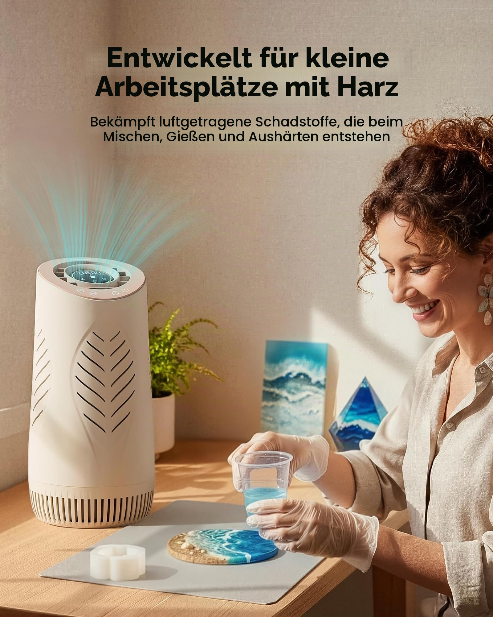 Resiners Resin-Luftreiniger mit H13 HEPA-Filter für Epoxidharz | AirPure Lite, Echtzeit-TVOC-Anzeige, Automatikmodus, tragbar für Epoxidharz-Gießen & DIY-Basteln