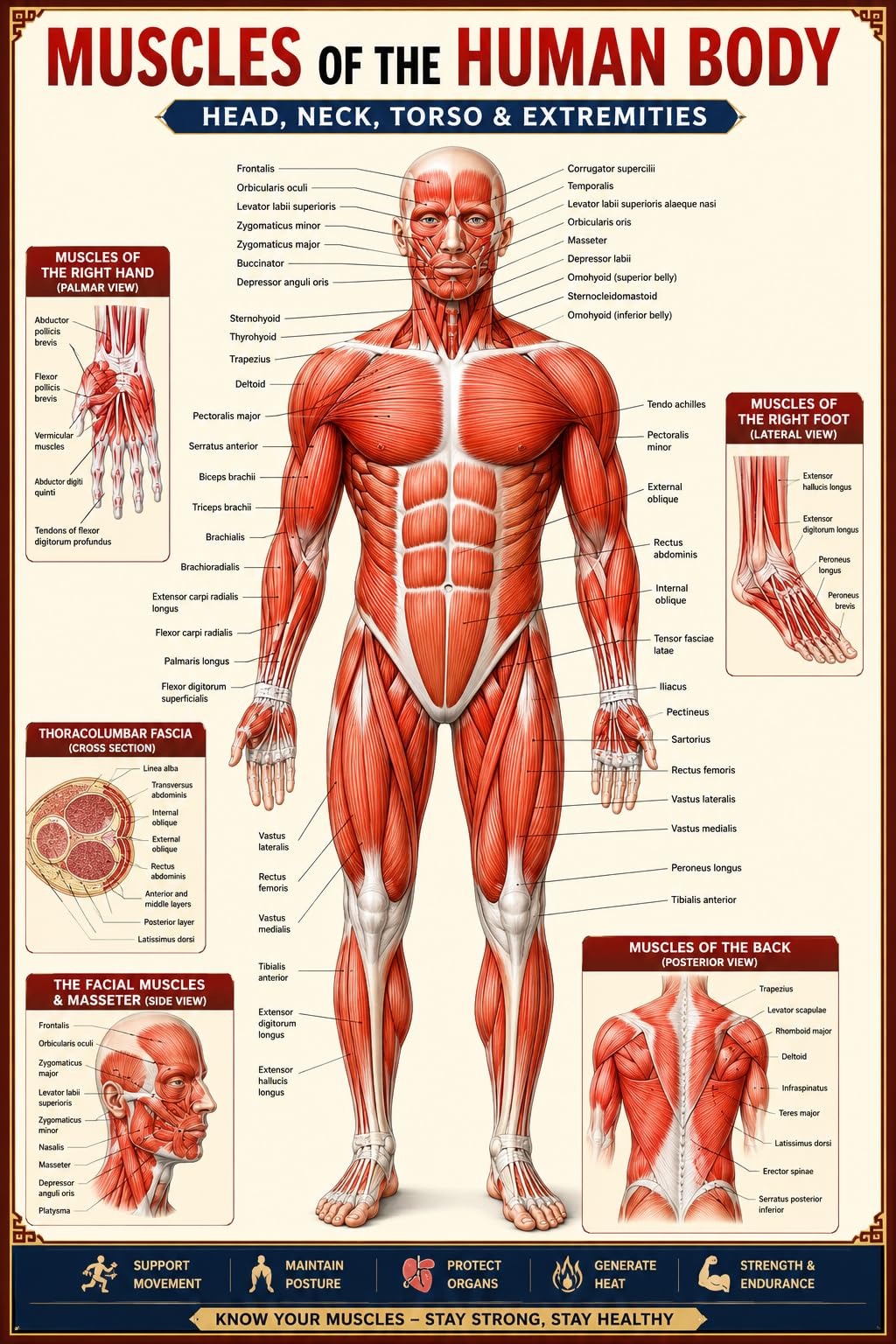 D.Creative Muscles of the Human Body Anatomy Educational Poster, Head, Neck, Torso and Extremities Chart-image-29