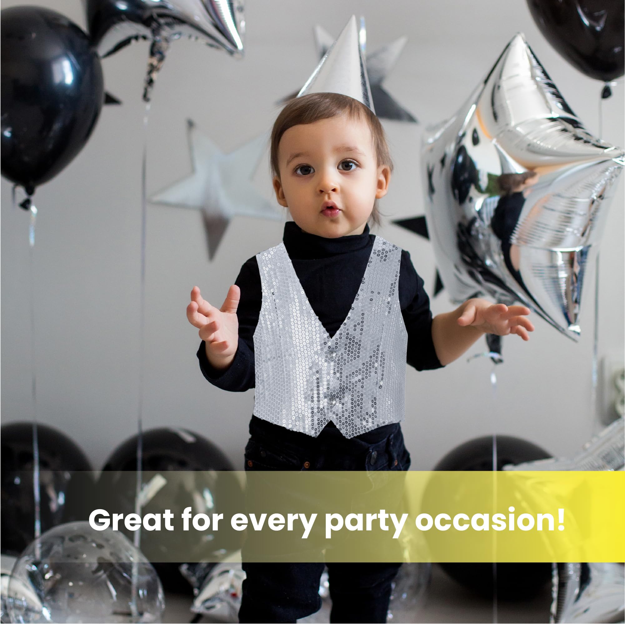 Dress Up America Sequin Vest For Kids - Silver Shiny Dance Vest, Adjustable Back, Party Costume For Boys & Girls