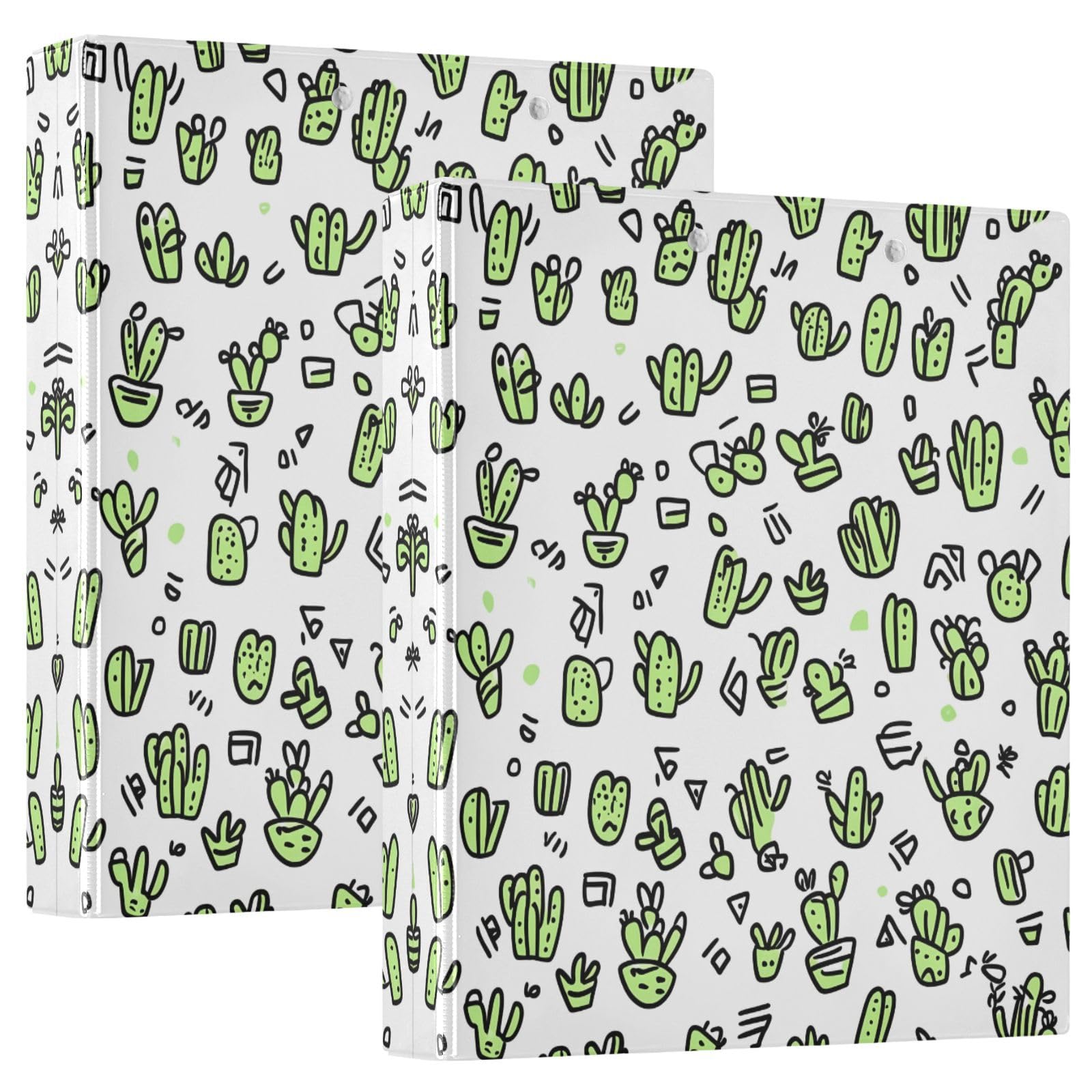 Carpetas de 3 anillos de 1.5 pulgadas con diseño de cactus y anillas redondas decorativas con clip de metal, organizador A4 para el hogar y la oficina, paquete de 2