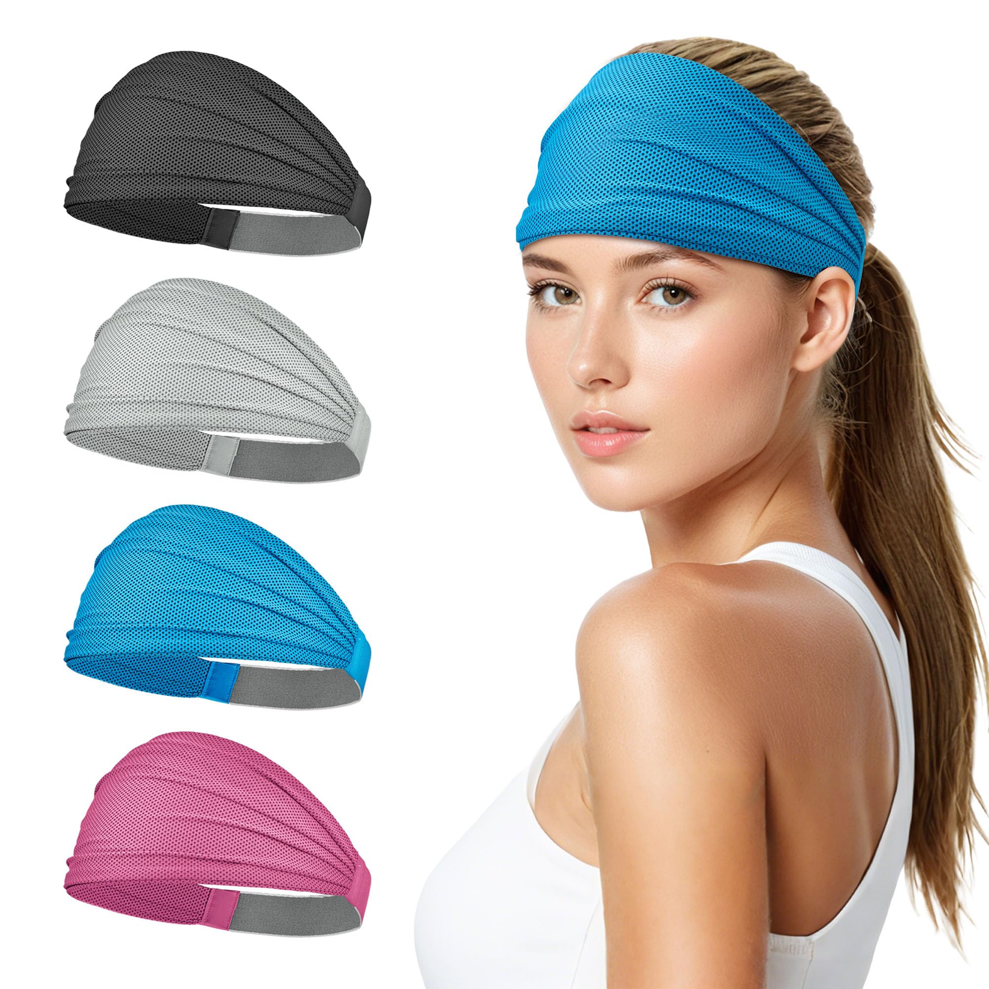 Sukeen Wide Headbands for Women, Instant Cooling Elastic Non-Slip Workout Headbands, Moisture-Wicking Sports Sweatbands for Gym, Yoga, Running,