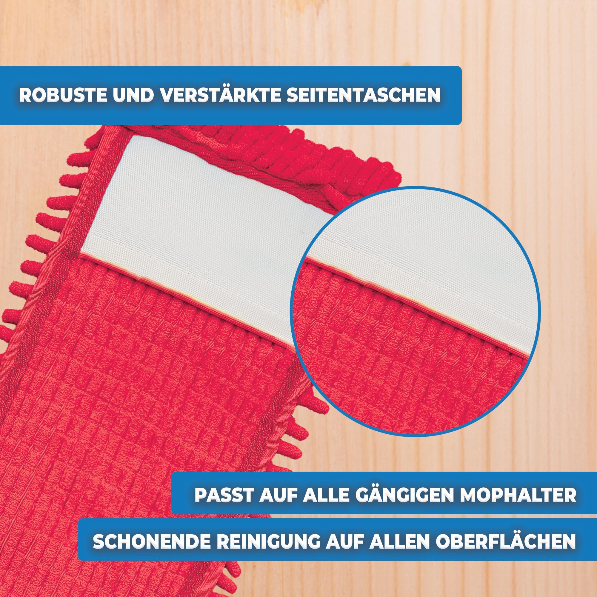 10 fundas de repuesto para mopa de suelo profesional, chenilla, color rojo, de chenilla, de microfibra, para suelos delicados, para el cuidado del suelo, para todos los soportes plegables de 40 cm