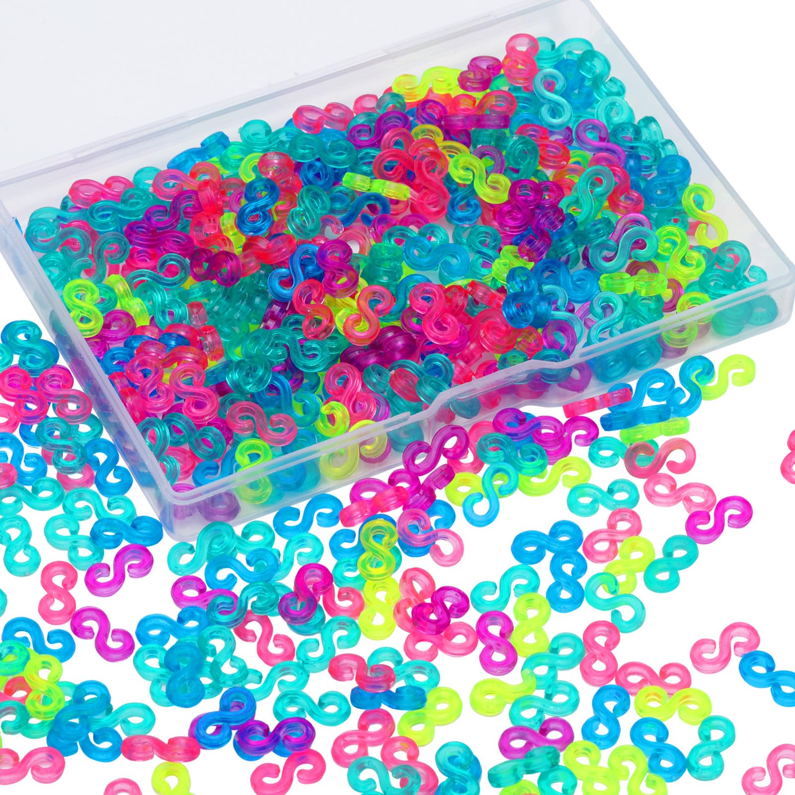 Boao500 Pieces S Clips for Loom Rubber Band Bracelets Colorful Loom Clips Refill Kit Rubber Band Connectors for Bracelets DIY Making(Colorful)