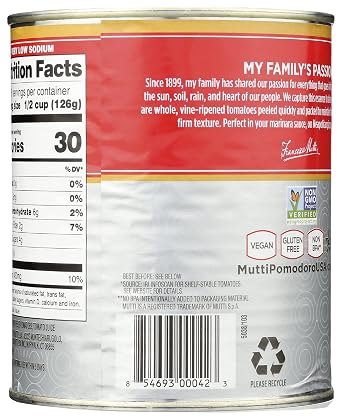 Mutti Peeled Whole Tomatoes, 100% Italian, No Additives or Preservatives, Vegan, Gluten Free & Non-GMO, 28 Oz (Pack of 12)