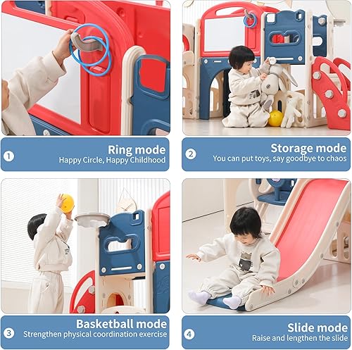 Miniatura 4 de Juego para exteriores 12 en 1 para niños pequeños con columpio, columpio interior y tobogán, juego de juegos para niños pequeños de 1 a 3 años,