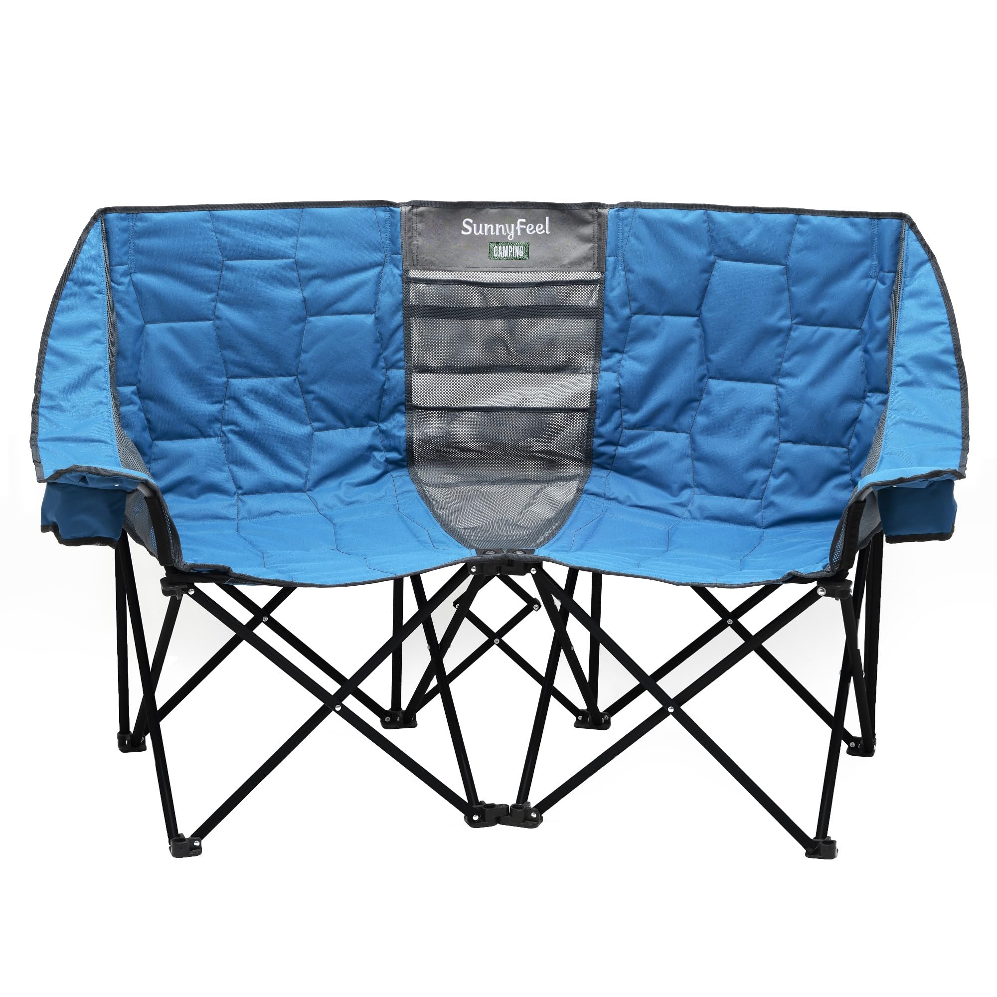 SUNNYFEEL Folding Double Camping Chair, Oversized Loveseat Chair, Heavy Duty Portable/Foldable Lawn Chair with Storage for Outside/Outdoor/Travel/Picnic, Fold Up Camp Chairs for Adults 2 People