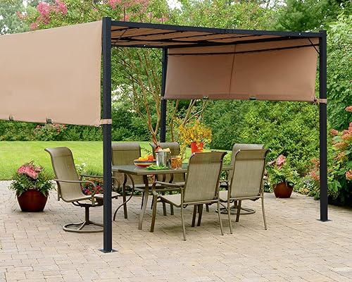 Miniatura 6 de Pérgolas - Cenador para patios de 10 x 10 pies, carpa de metal con toldo deslizante ajustable resistente a la intemperie, materiales de calidad,