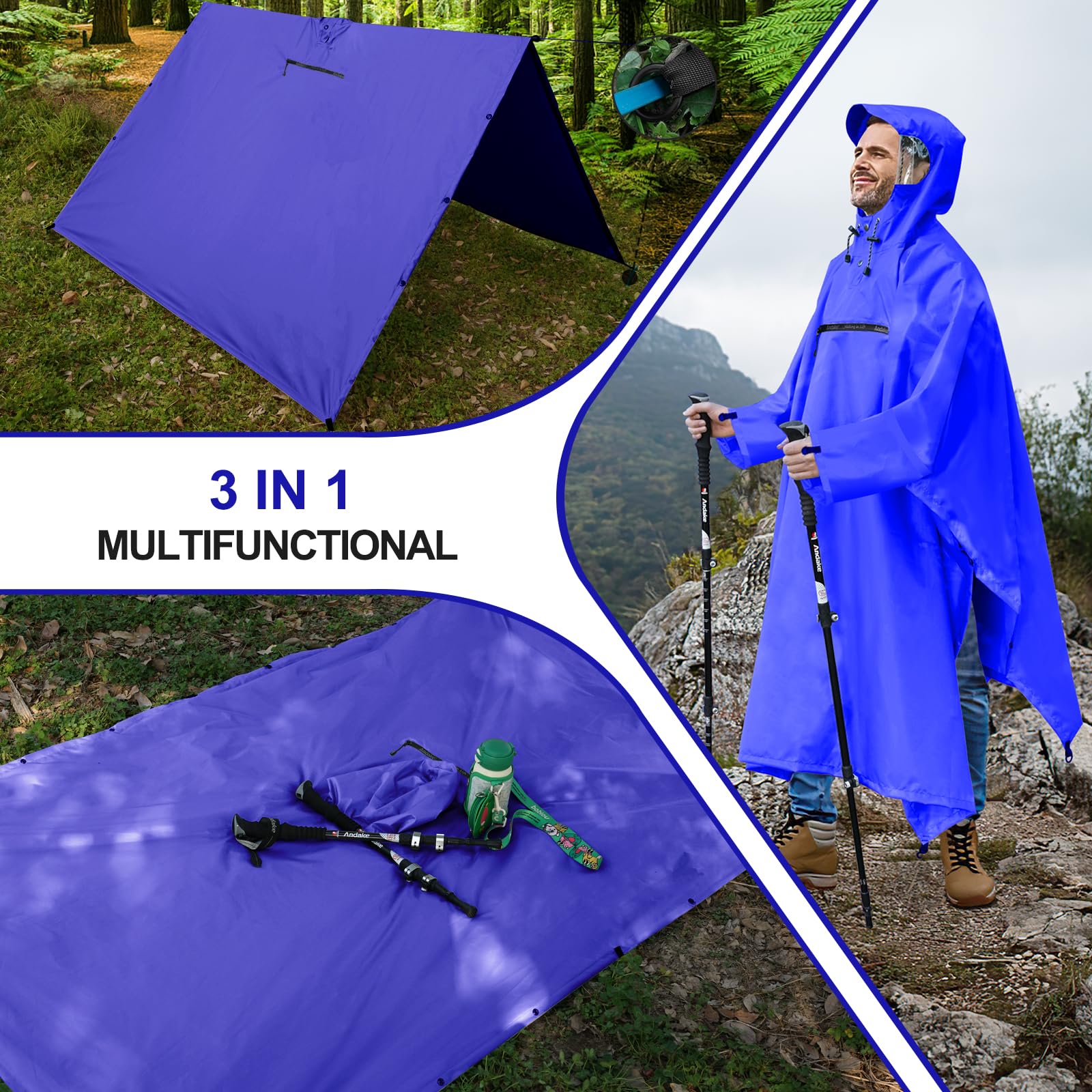 Andake Poncho Uomo Donna Impermeabile Unisex Giacca da Pioggia Antivento Resistente alle Rughe Impermeabile riutilizzabile per Campeggio Escursionismo Outdoor e Uso Quotidiano