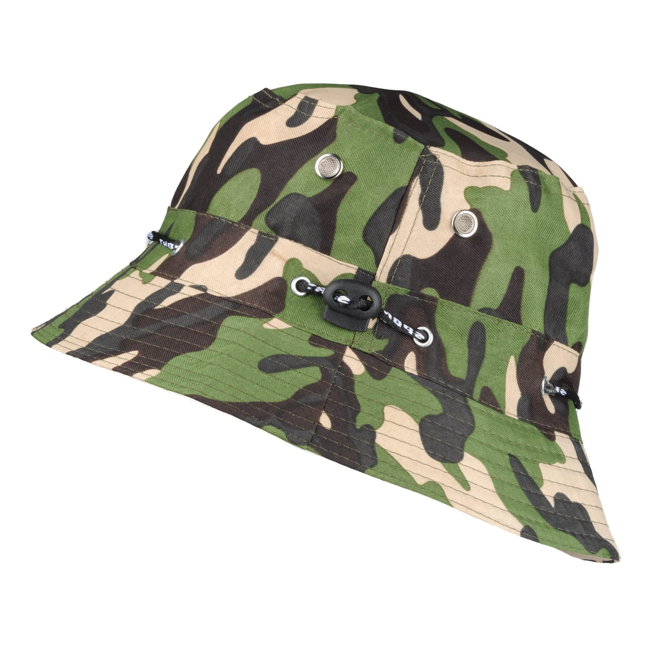 Toutacoo Unisex Green/Black Camouflage Summer Hat, Sun Hat, Adjustable All Seasons Bucket Hat - ()