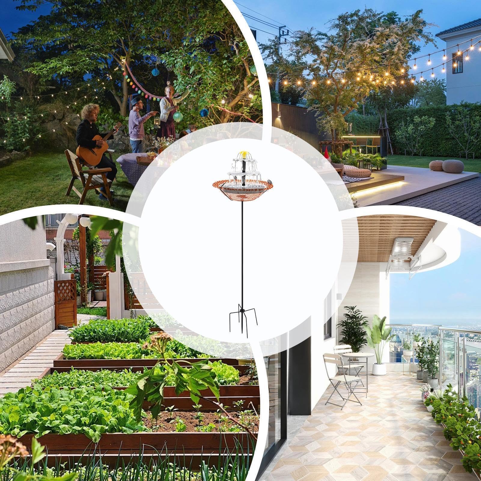 Fuente Solar para Baño de Aves Bebedero para Pájaros Azules de Jardín | Bebedero Metálico para Pájaros Azules para Jardineros Propietarios Patio Trasero Terraza Jardín Césped Delantero Balcón