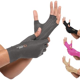 Copper Compression Arthritis Gloves | Fingerless Arthritis Carpal Tunnel Pain Relief for Men & Women | Hand Support Wrist Brace for Neuropathy, Rheumatoid, Tendonitis, Swelling, Typing Grey XL