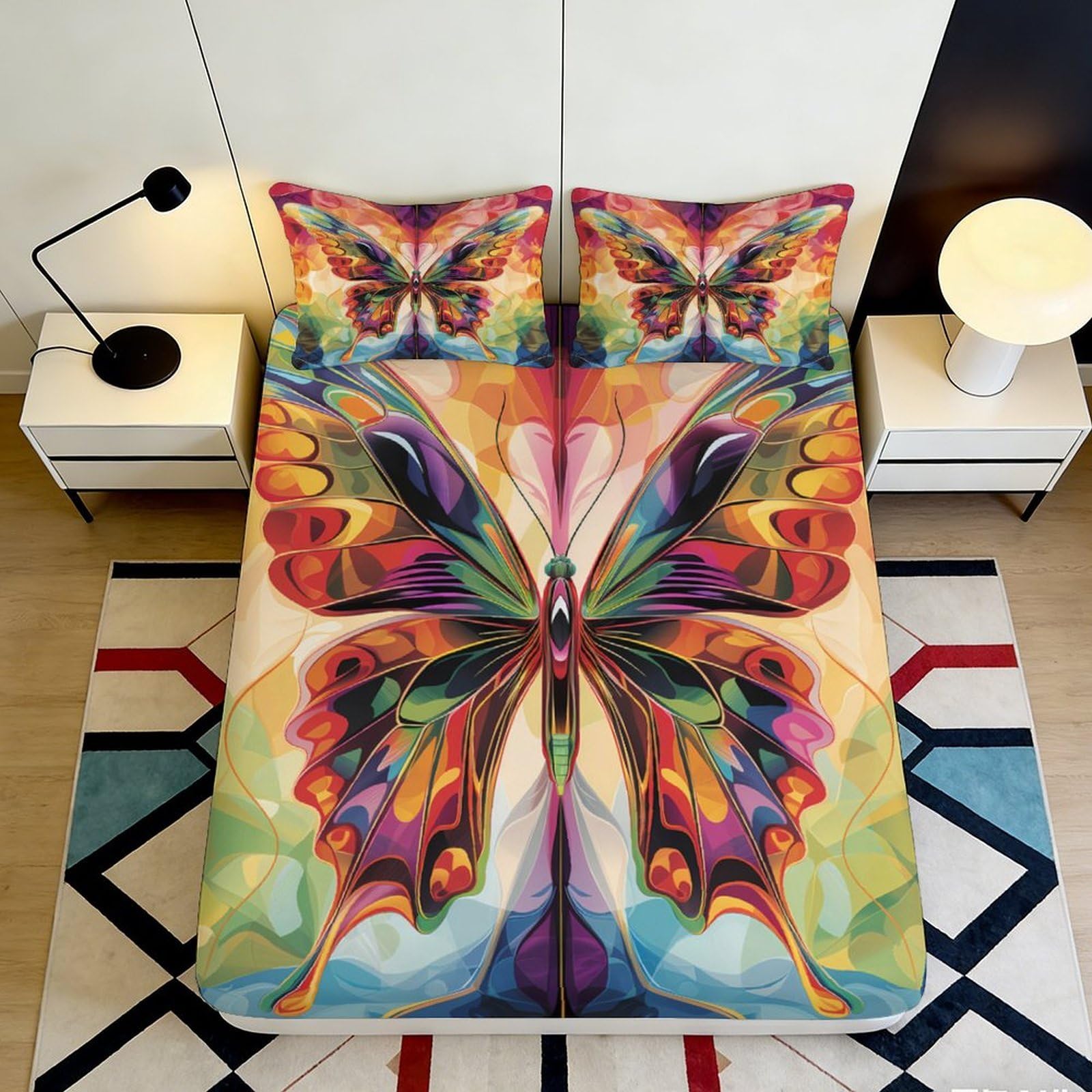 Jqzkxnhpbr Style-3 3D Printed Colorful Butterfly Fitted Sheet Microfiber Soft Artistic Abstract Bed Cover For Bedroom Guest Room Decor 90X200x25cm
