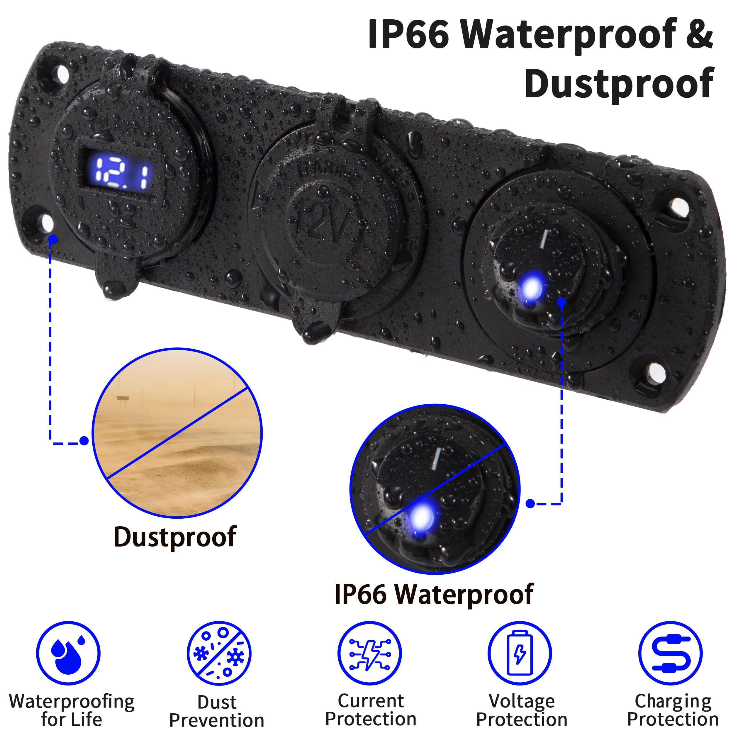 Presa Accendisigari Pannello 12V Caricabatteria da Auto QC3.0 USB Dual Porte con Voltmetro LED e Interruttore per Veicoli Auto Barca Camion Caravan